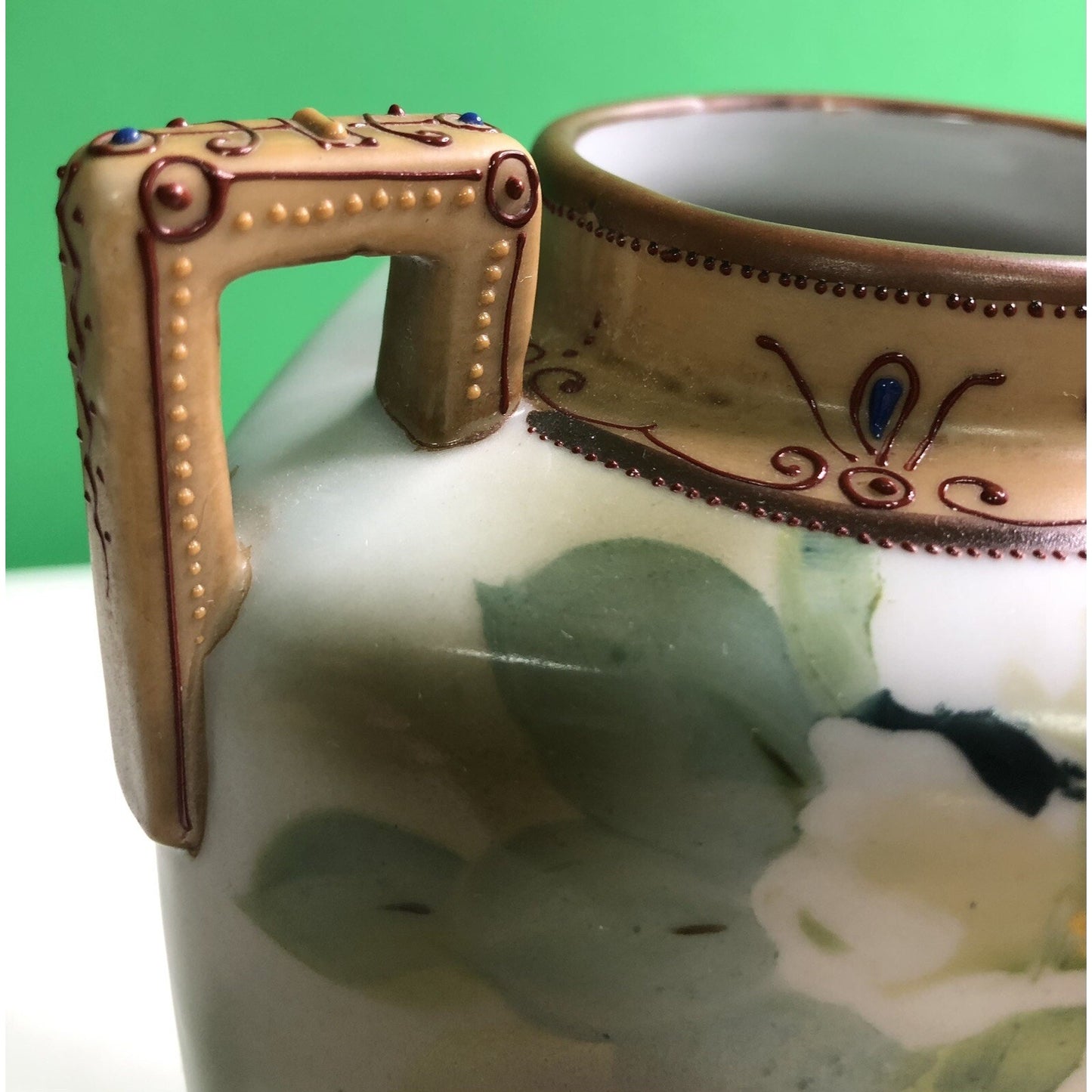 IMPERIAL NORITAKE NIPPON HAND PAINTED VASE OLD ROSES ART NOUVEAU MORIAGE C 1910