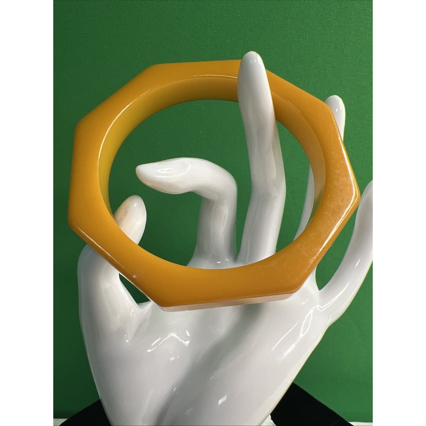 Gorgeous Vibrant Rich Yellow Bakelite Octagonal Bangle Bracelet 2.5” Opening