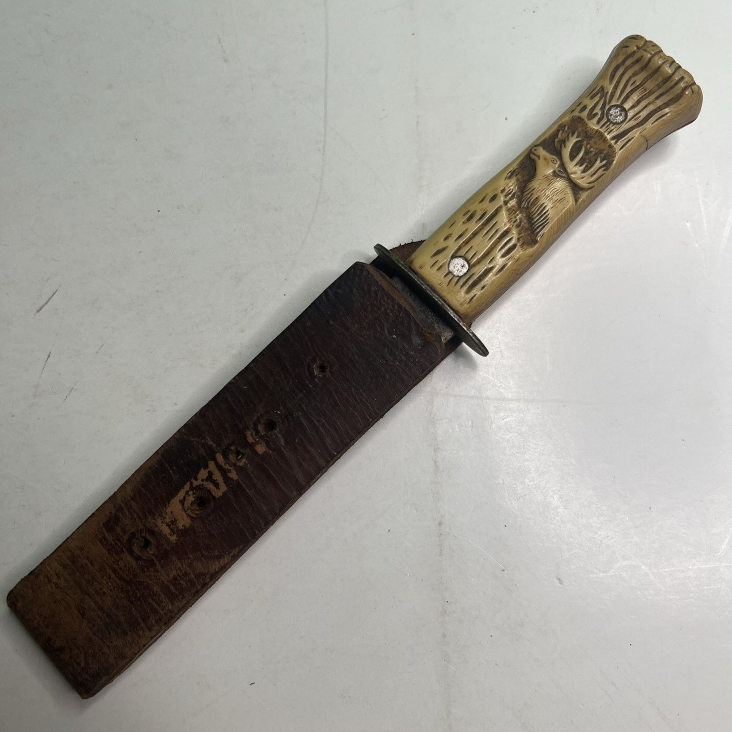 COLONIAL Prov. USA ELK Fixed Blade HUNTING KNIFE with Sheath Vintage