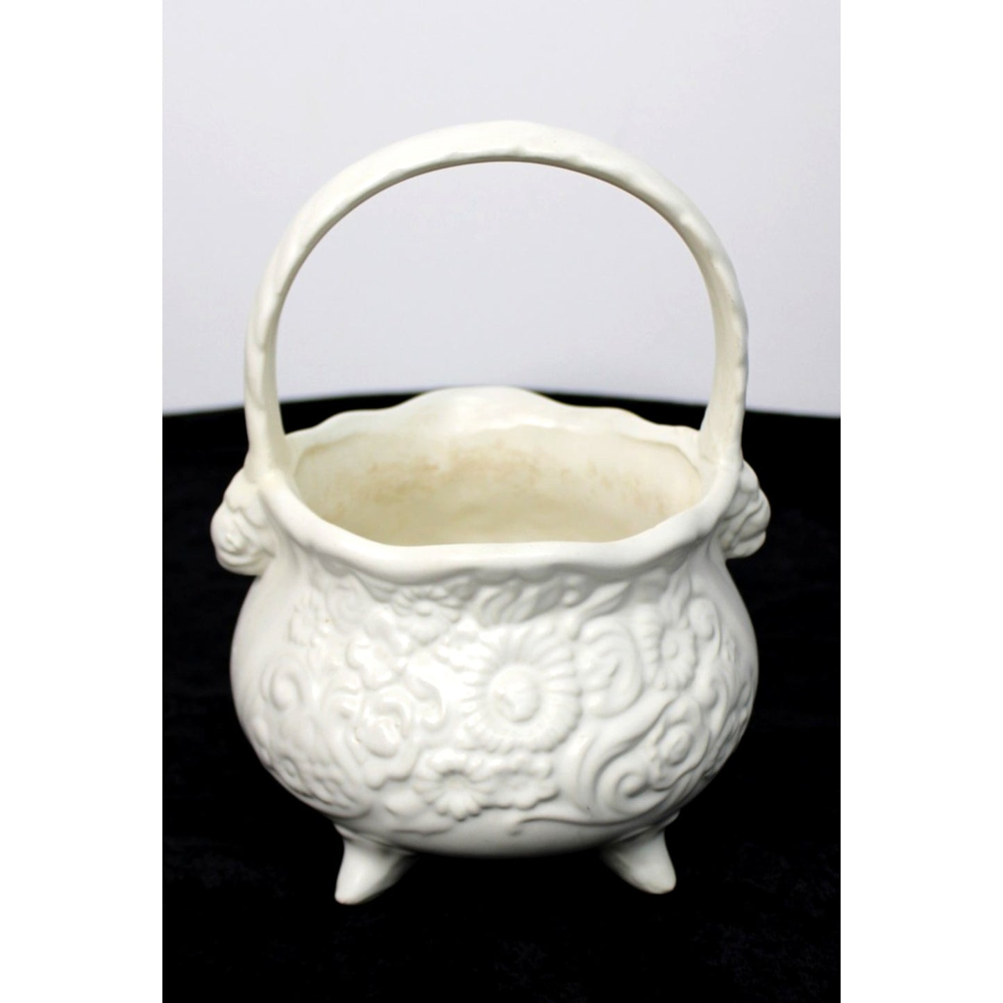1940s Vintage Hull Pottery Footed Flower Basket Vase Centerpiece, 9.5"H