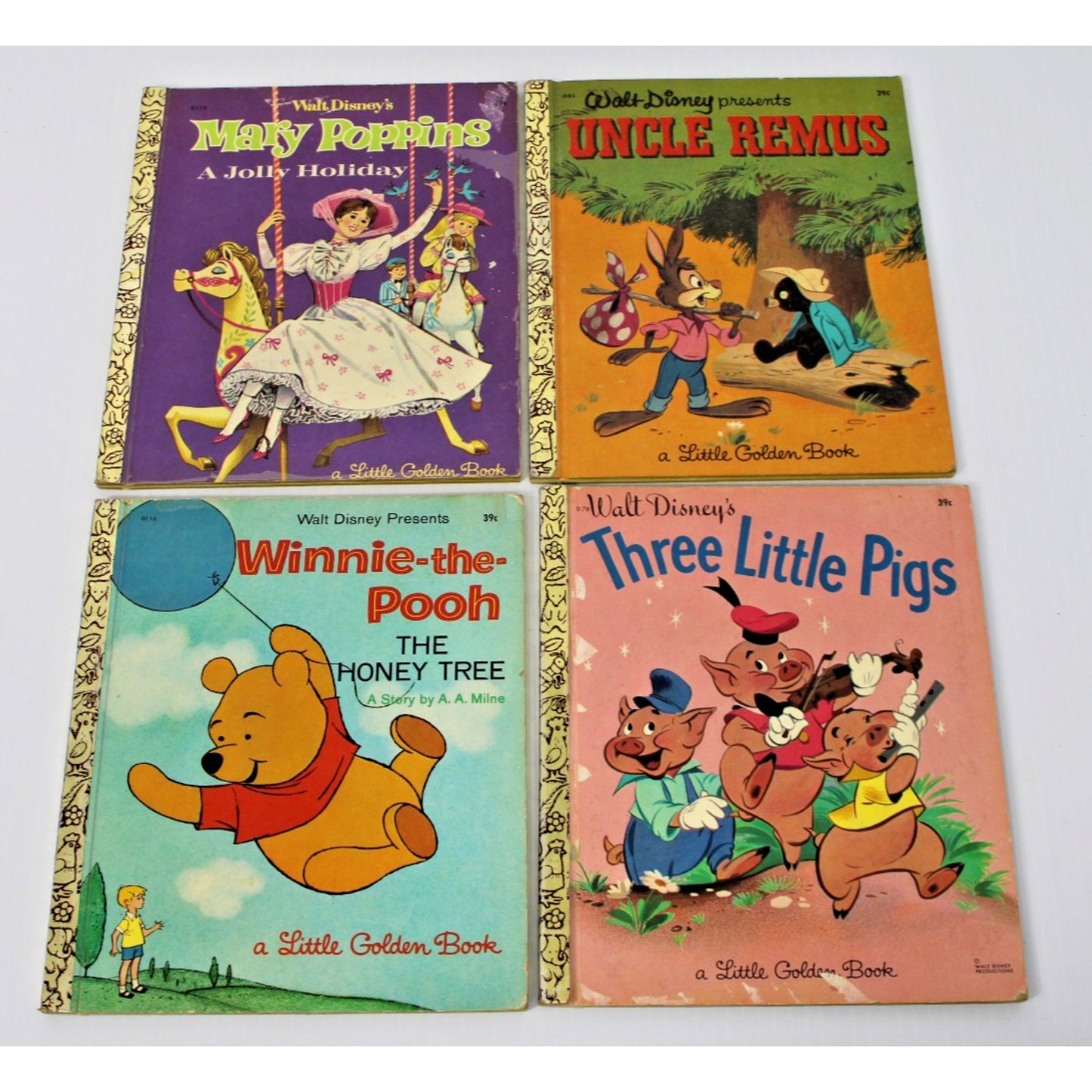4 Rare Vintage Walt Disney Little Golden Books- Uncle Remus, Mary Poppins, Pooh