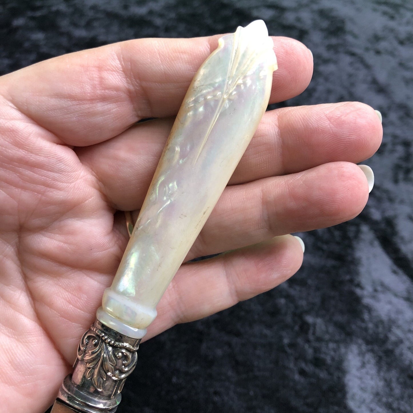 Vintage Dessert Knife with Mother of Pearl Handle Hallmarked 10” Long (B)