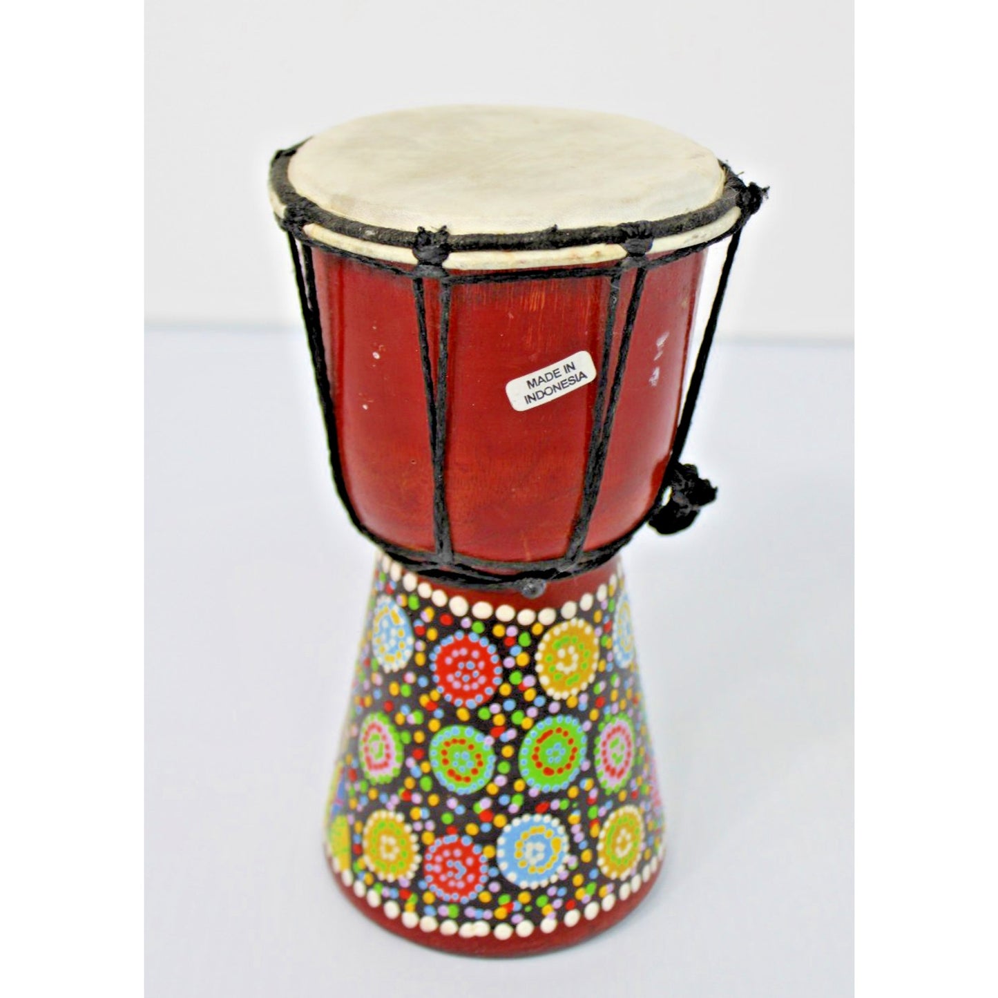 Small 8" Tall DJEMBE HAND DRUM, Beautifully Decorated Base, Made in Indonesia