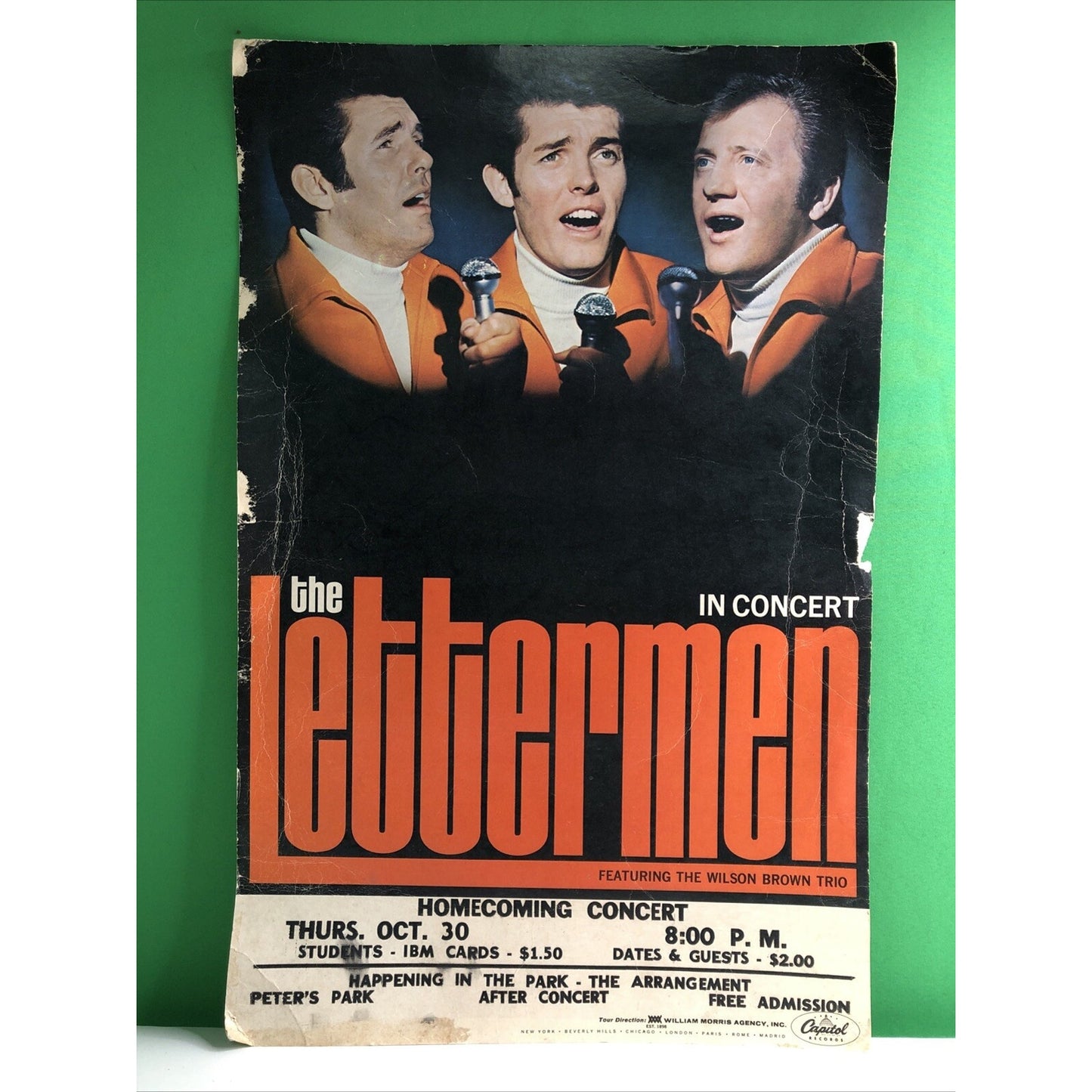 Vtg THE LETTERMEN 1970 Original Tour Poster Homecoming Concert Capitol Records