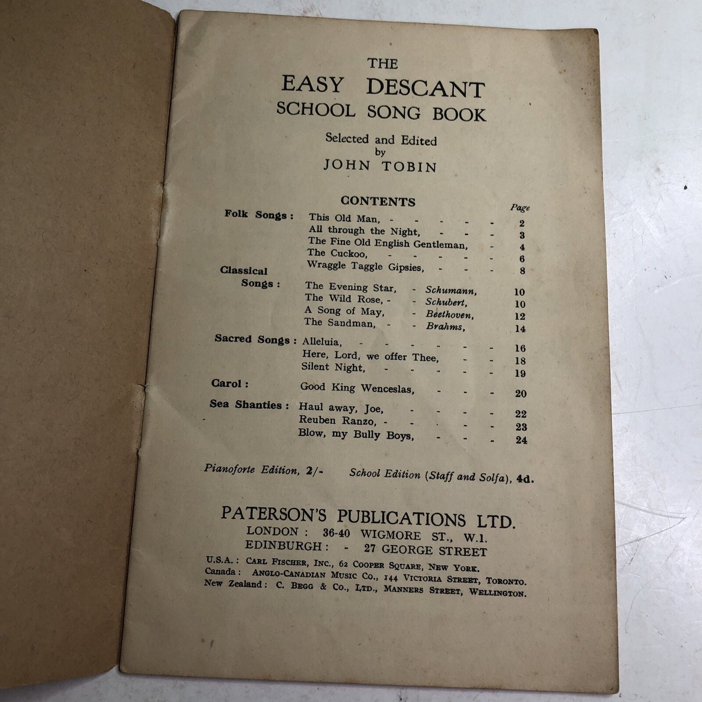 Vintage Easy Descant School Song Book By John Tobin Paterson’s Publications Ltd.