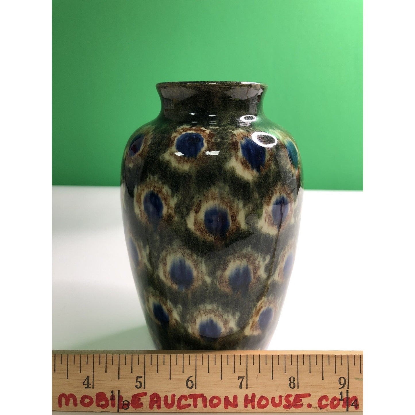 Early 1900s Antique FRIEDRICH FESTERSEN BUNZLAU PEACOCK Studio Art POTTERY VASE