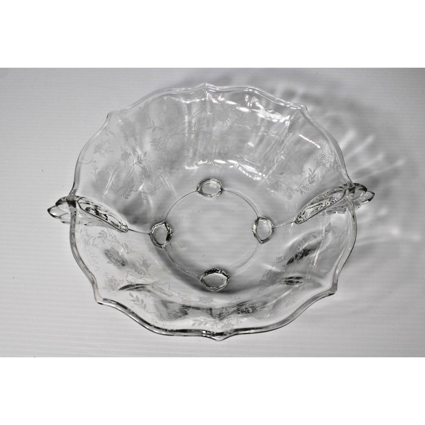 Vintage Fostoria Baroque CHINTZ Elegant Etched Glass 4-Footed Compote Fruit Bowl