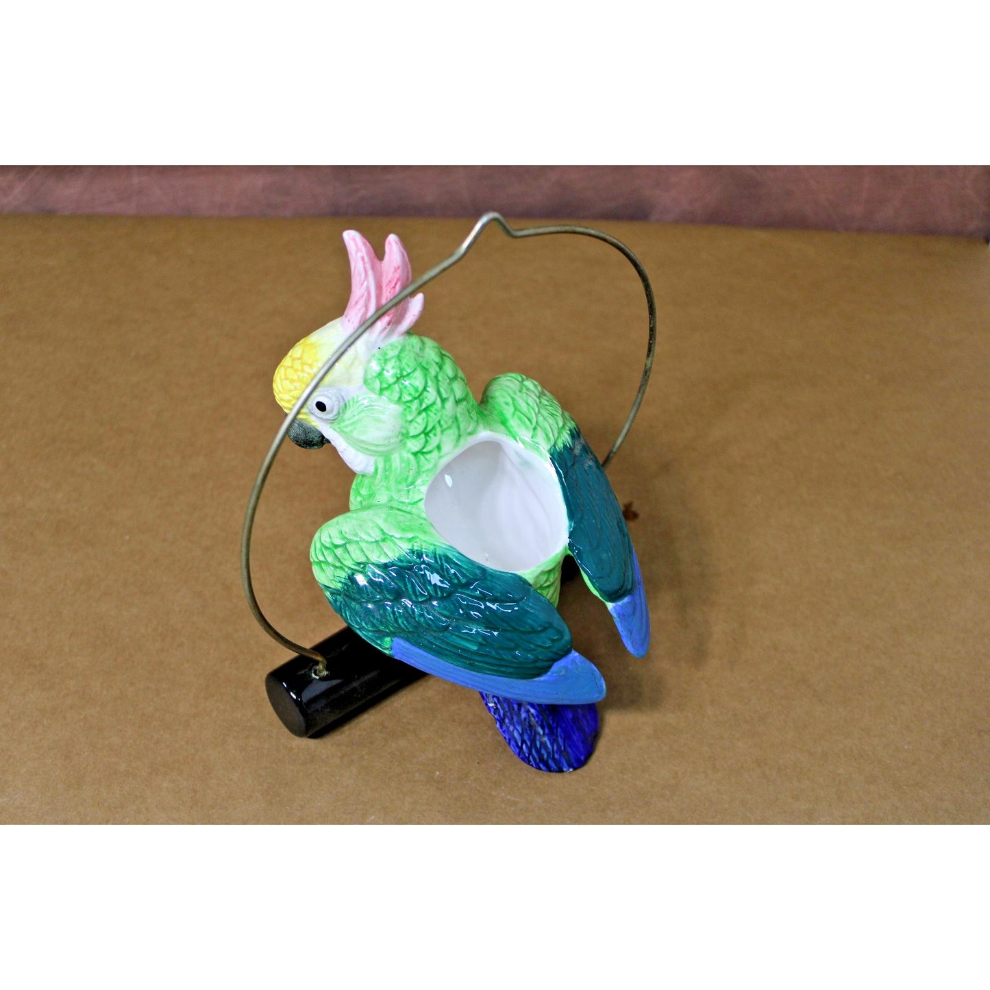 Colorful Painted Ceramic Hanging Cockatiel/ Parrot Majolica Pottery Planter