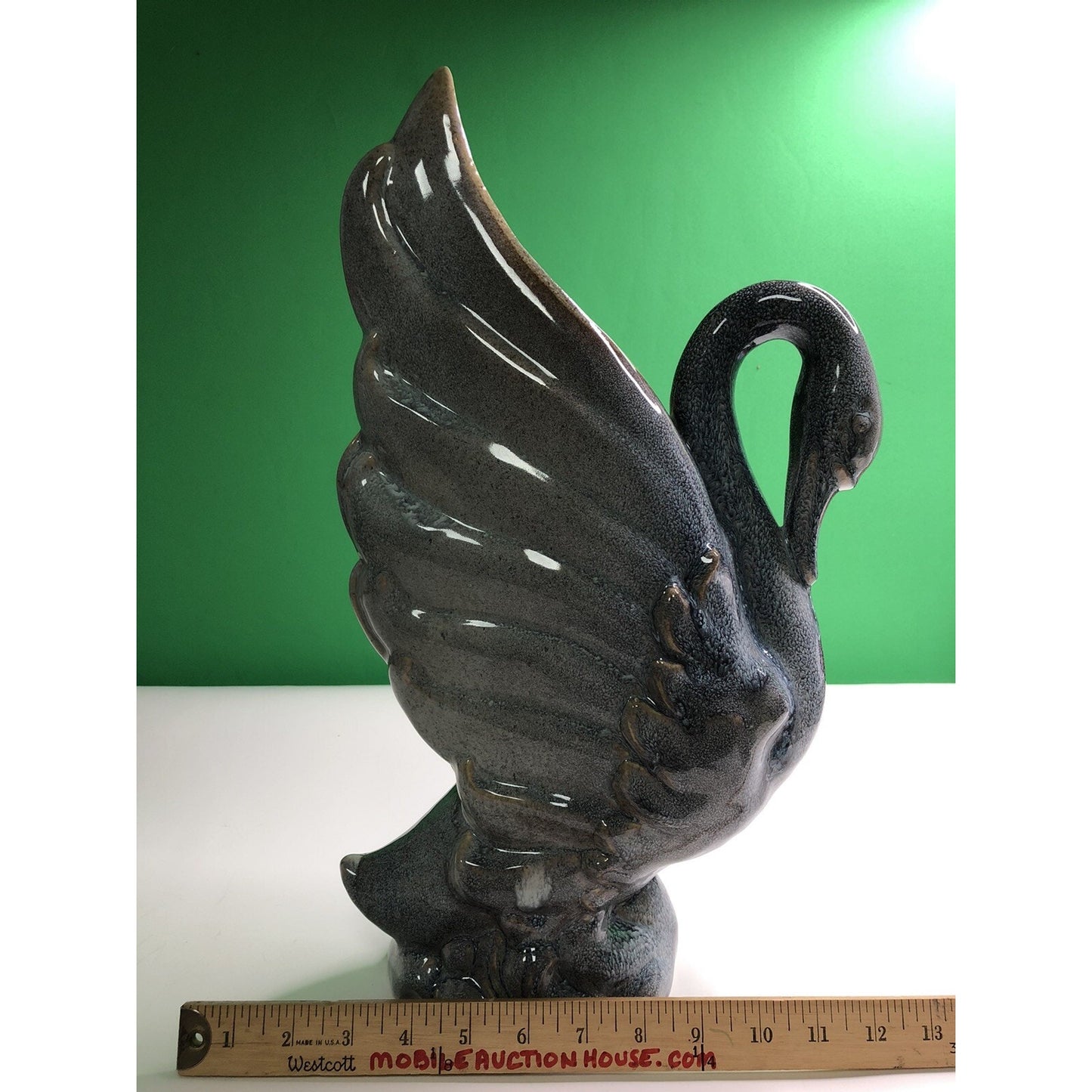 Haegar Royal Hickman SWAN VASE #492 USA Gorgeous Glaze Blue & Brown Hues 17”