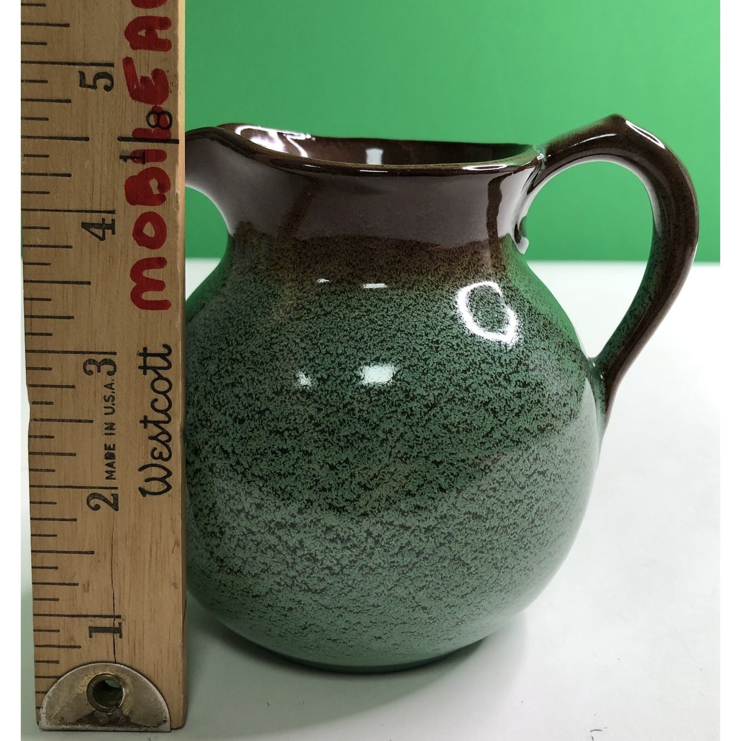 MCM Chester NICODEMUS Ohio Art Pottery PITCHER Ferro Stone Green Brown Speckled