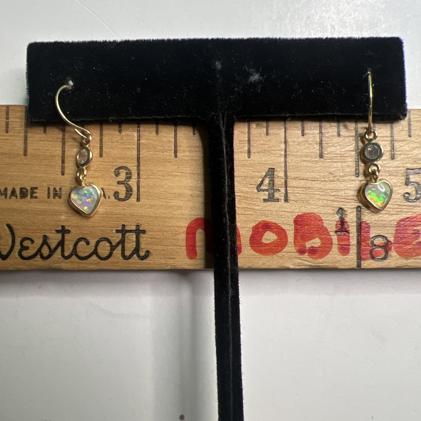 Dainty Heart Shaped Dangle Drop Opal Earrings French Wire
