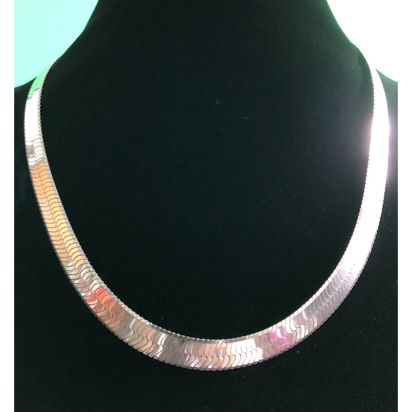 Fabulous Sterling Silver Herringbone Statement Necklace Chain 925 Italy 19”