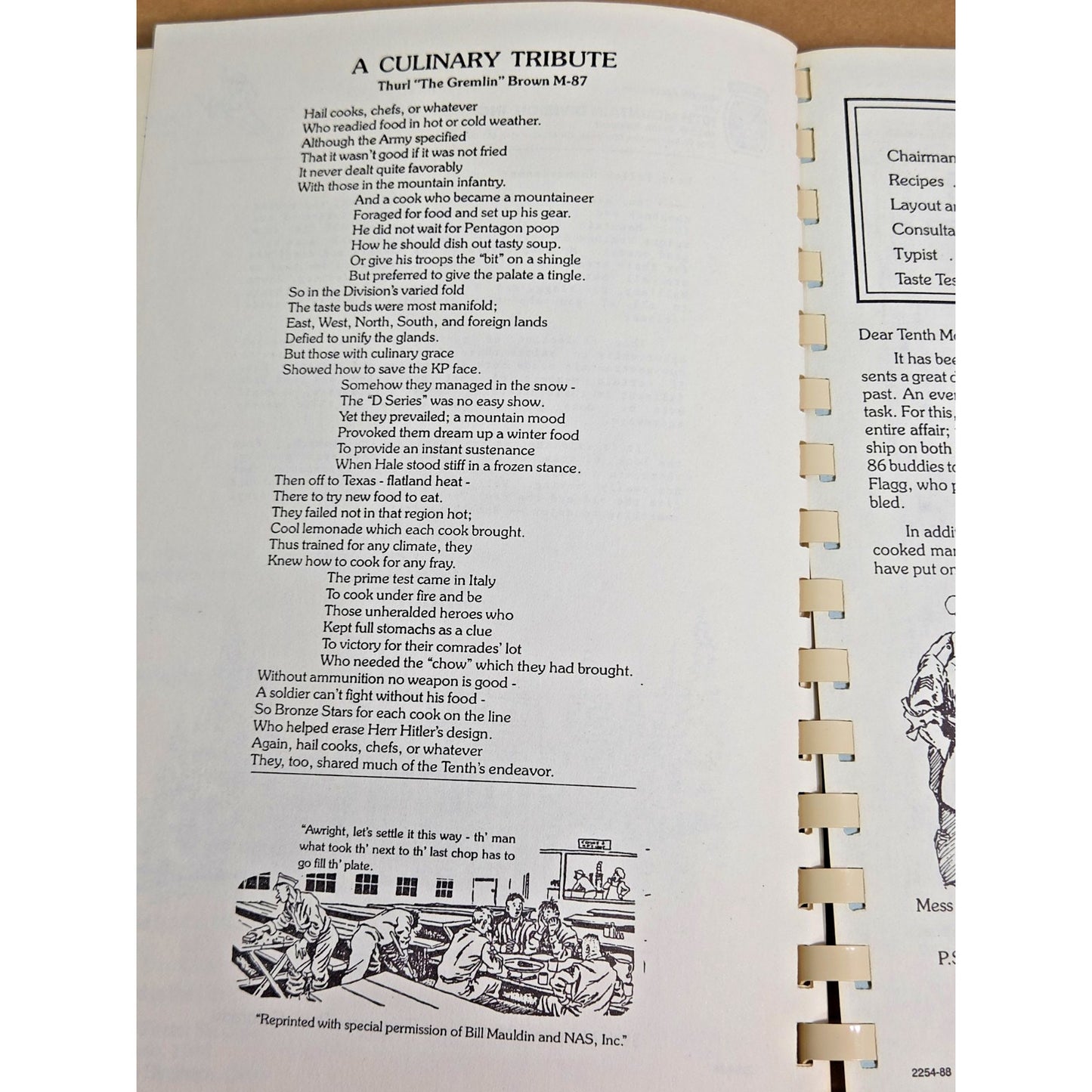 Vintage 10th Mountain Division "Chowdown with the Tenth" Cookbook WWII- Rare!