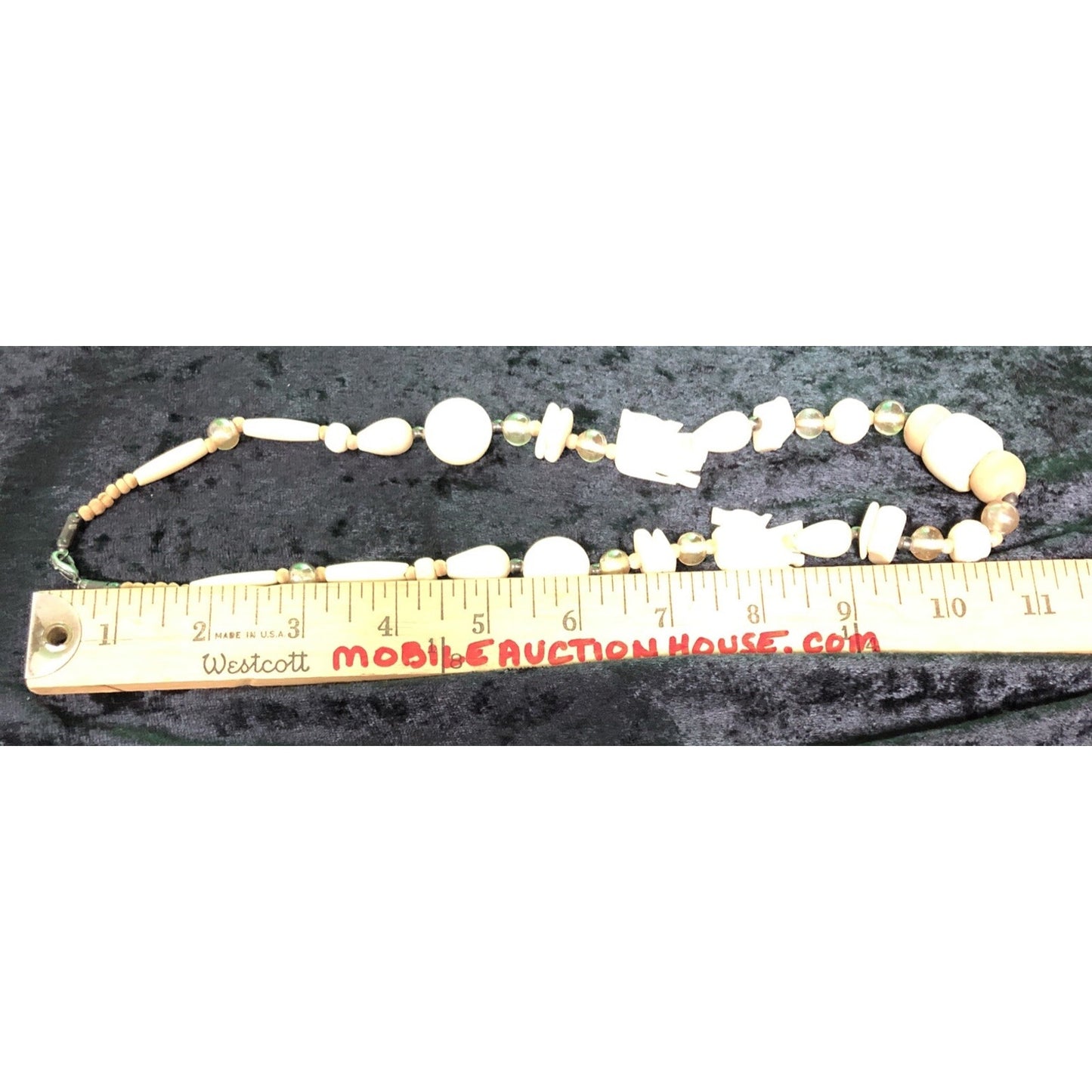 Vintage Lucky Elephant Carved Bead Necklace 22”