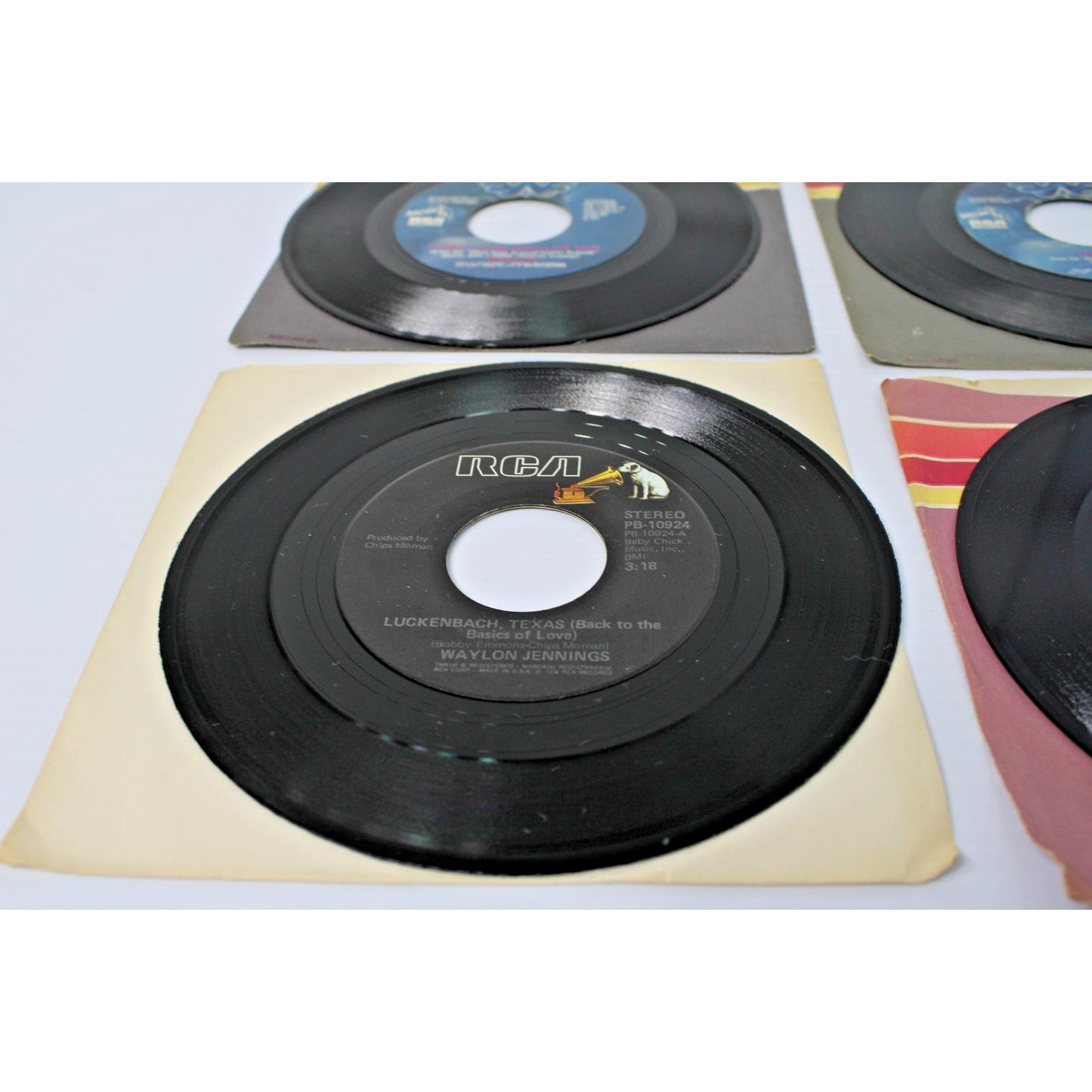 Waylon Jennings- Four 7" Country 45 RPMs- Luckenbach, Dukes of Hazzard, More