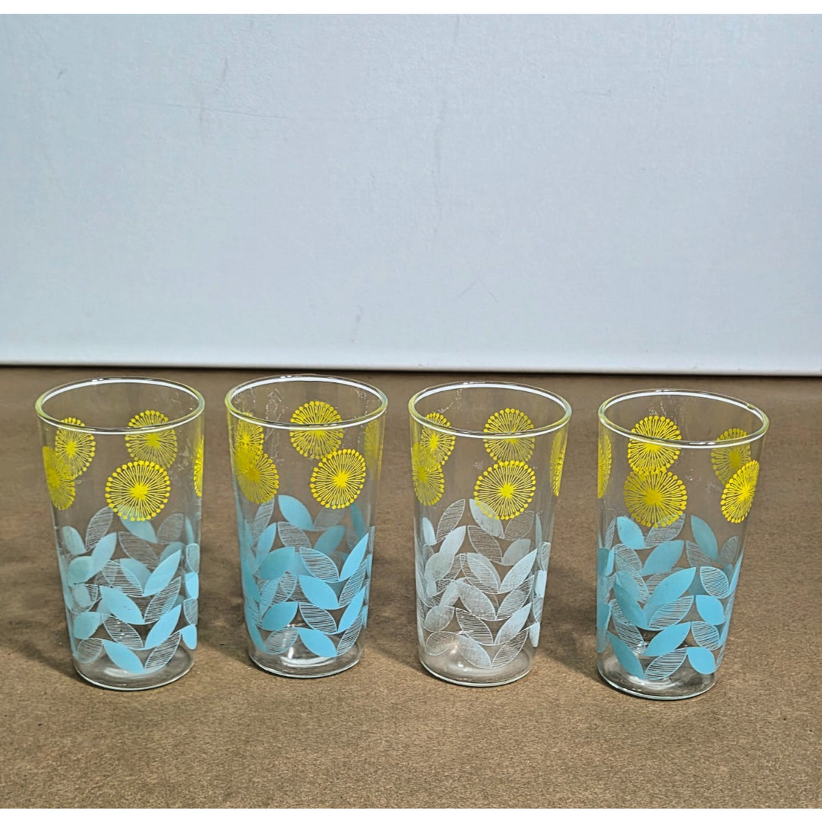 Vintage Federal Glass MCM Atomic Dandelion Sunburst Juice Glasses - Set of 4
