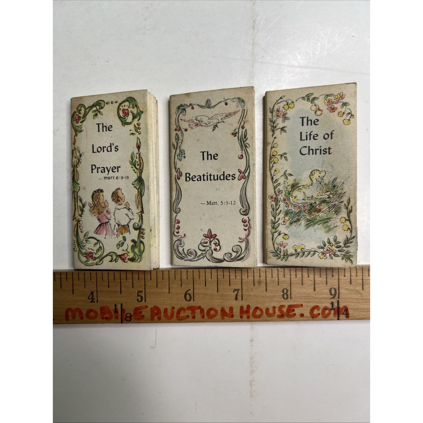 Lot 3 Foldorama Accordian Books USA Warner Press Lord’s Prayer, Beatitudes, Life