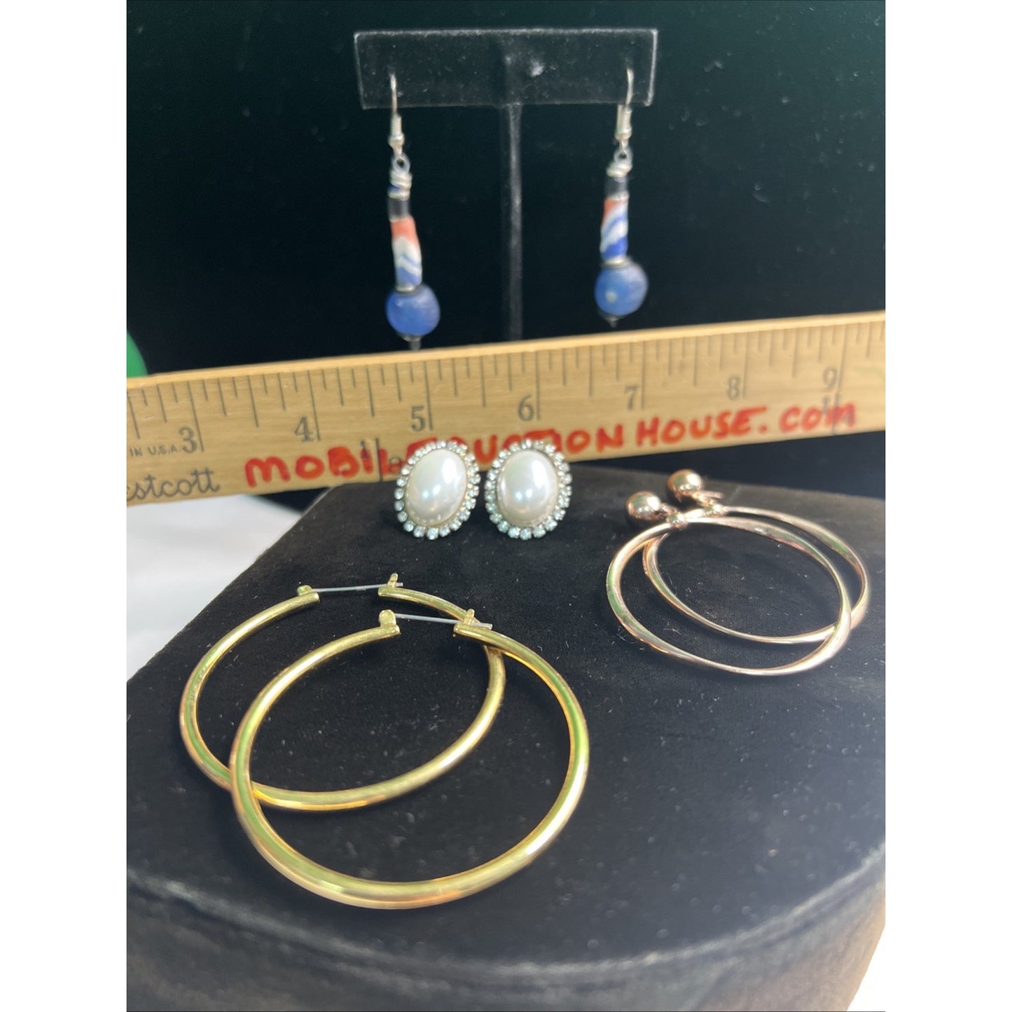LOT OF MIXED STUD POST & DANGLE & HOOP EARRINGS 4 PAIRS Variety