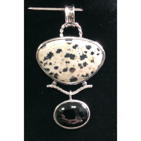 Vintage Dalmation Jasper Black Onyx Sterling Silver Pendant Whitney Kelly 925