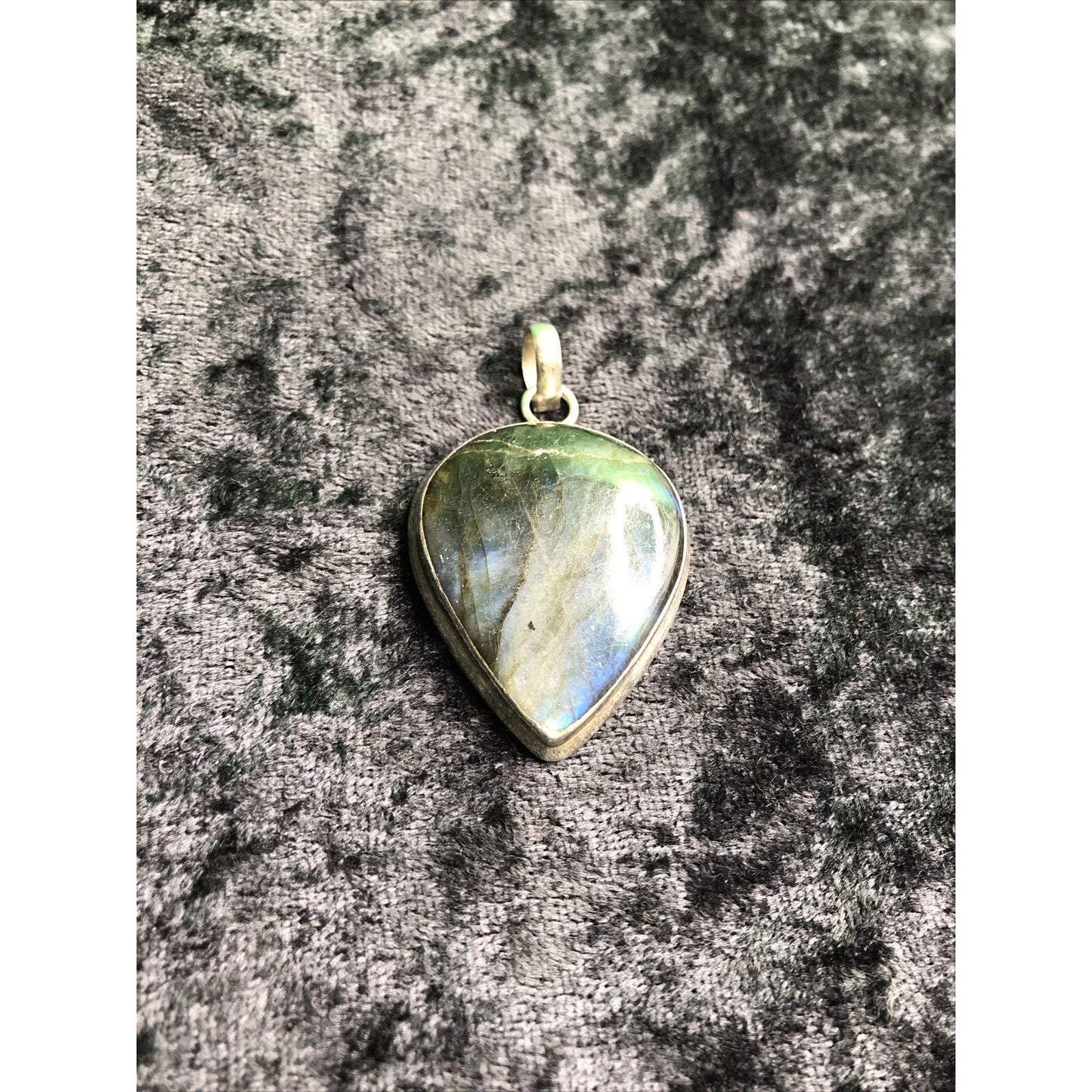 Vintage Sterling Silver Blue Glow Labradorite Pendant Estate Jewelry 1.75” Long