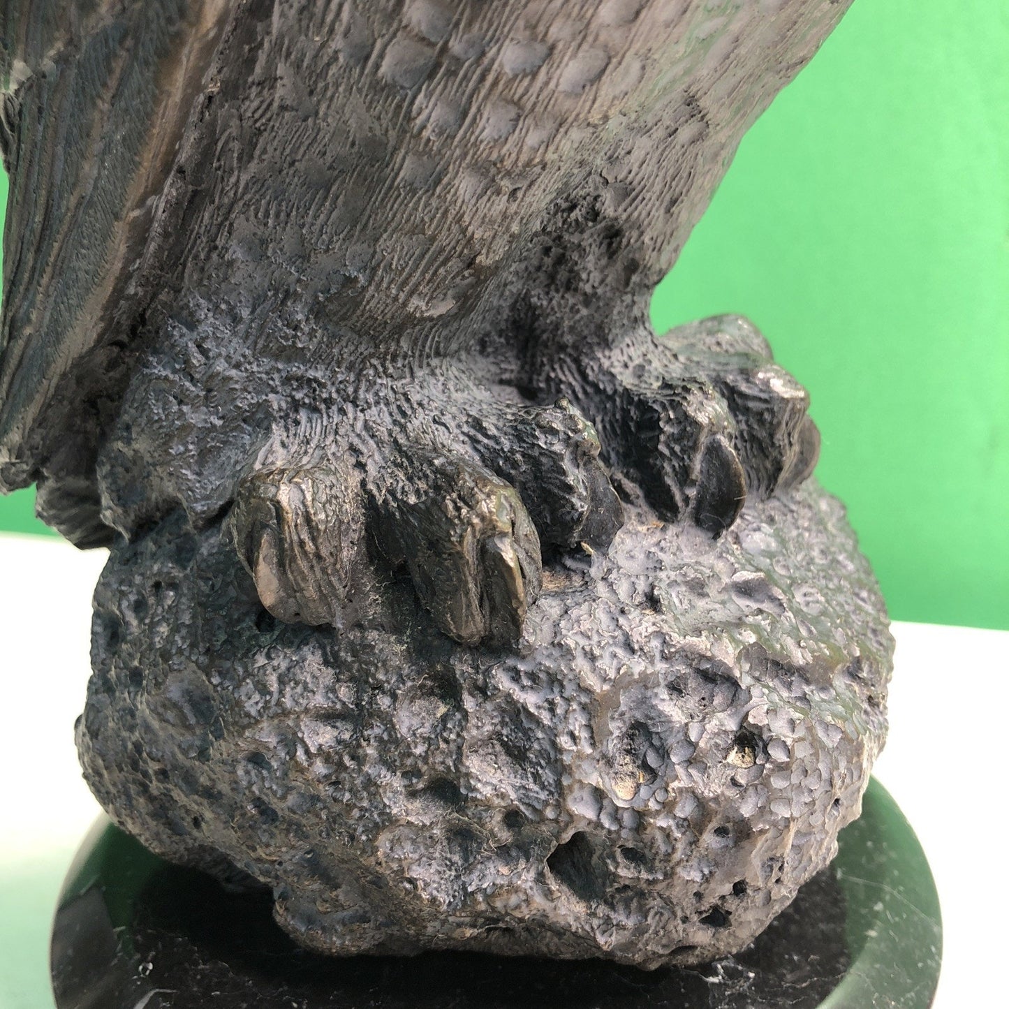 Realistic MCM Owl Bronze Sculpture Black Marble Base 11.25” Tall- 13 Pounds Bird
