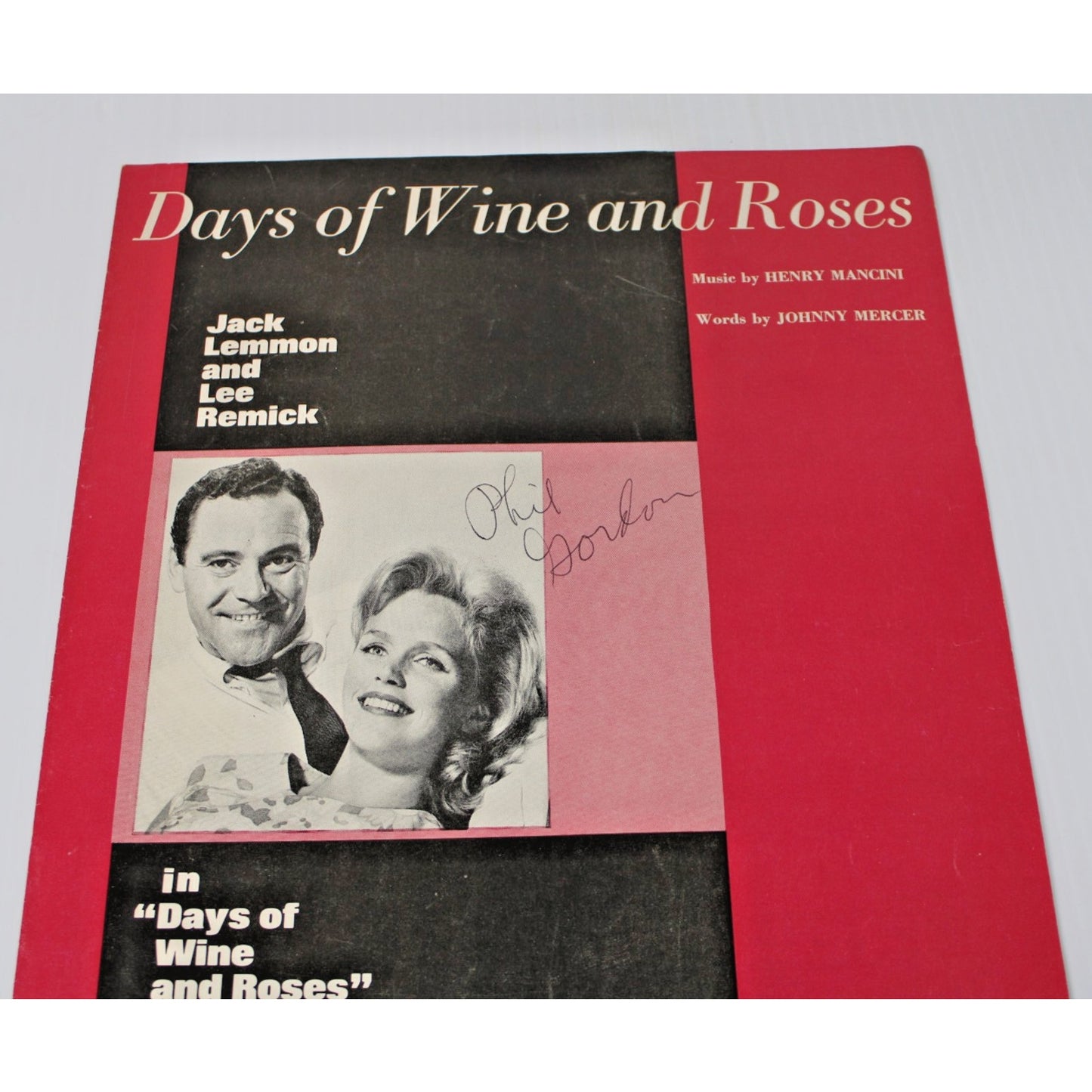 1962 Vintage Sheet Music: Days of Wine and Roses, Signed by Phil Gordon
