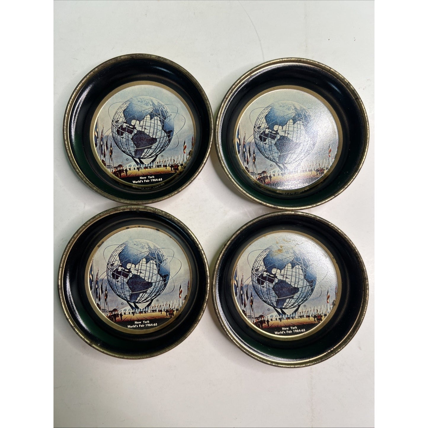 1964-65 New York World's Fair Unisphere Metal Coasters (set of 4) Trays