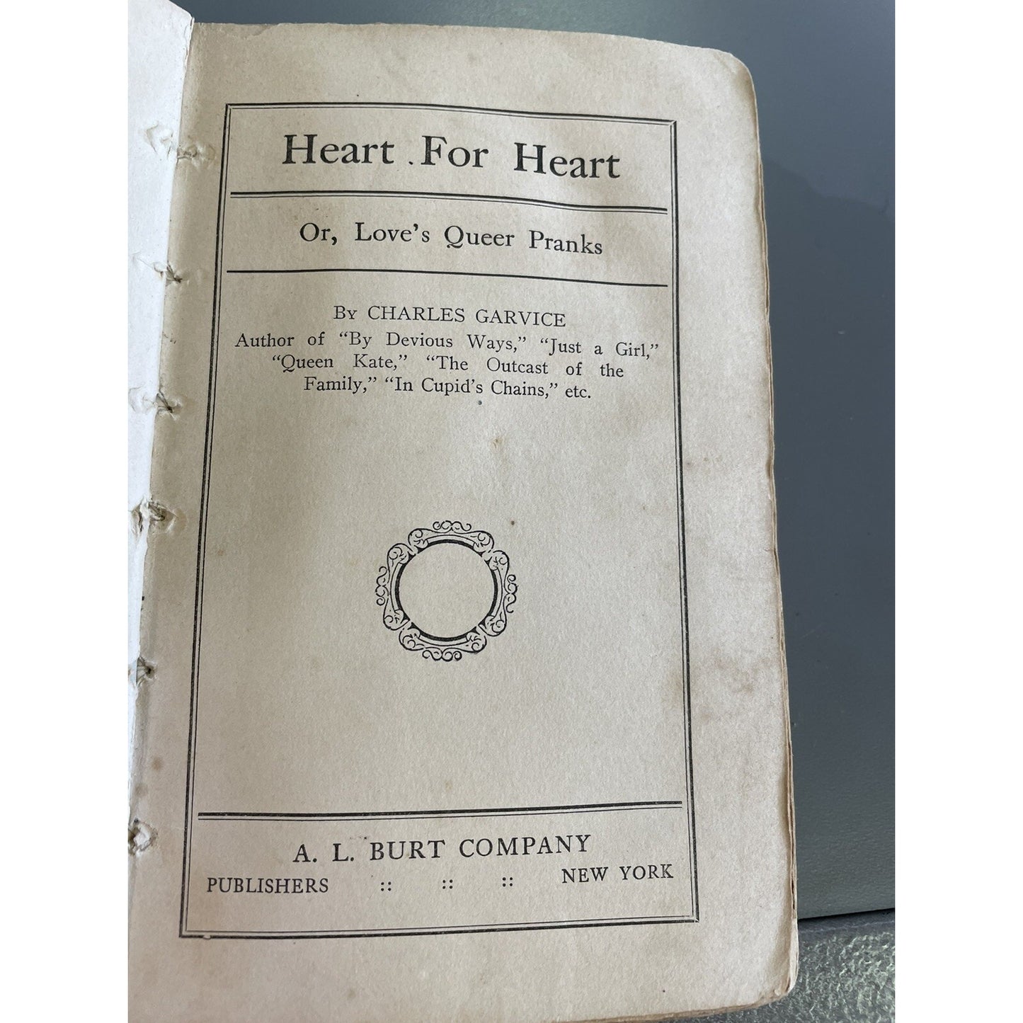 Antique Heart For Heart By Charles Garvice Recased Ex Library 1897 Imperfect HC