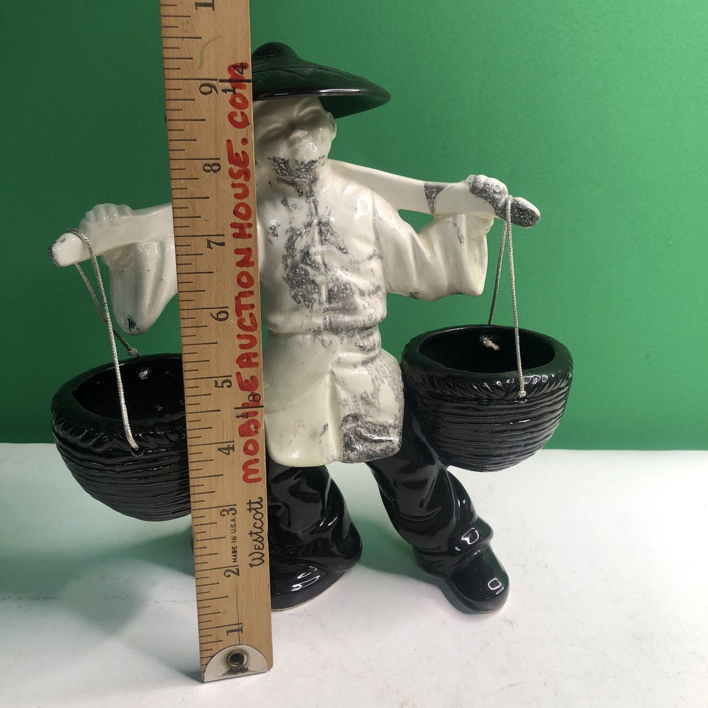 Vintage Ceramic Planter Young Asian Male Water Carrier Traditional Attire