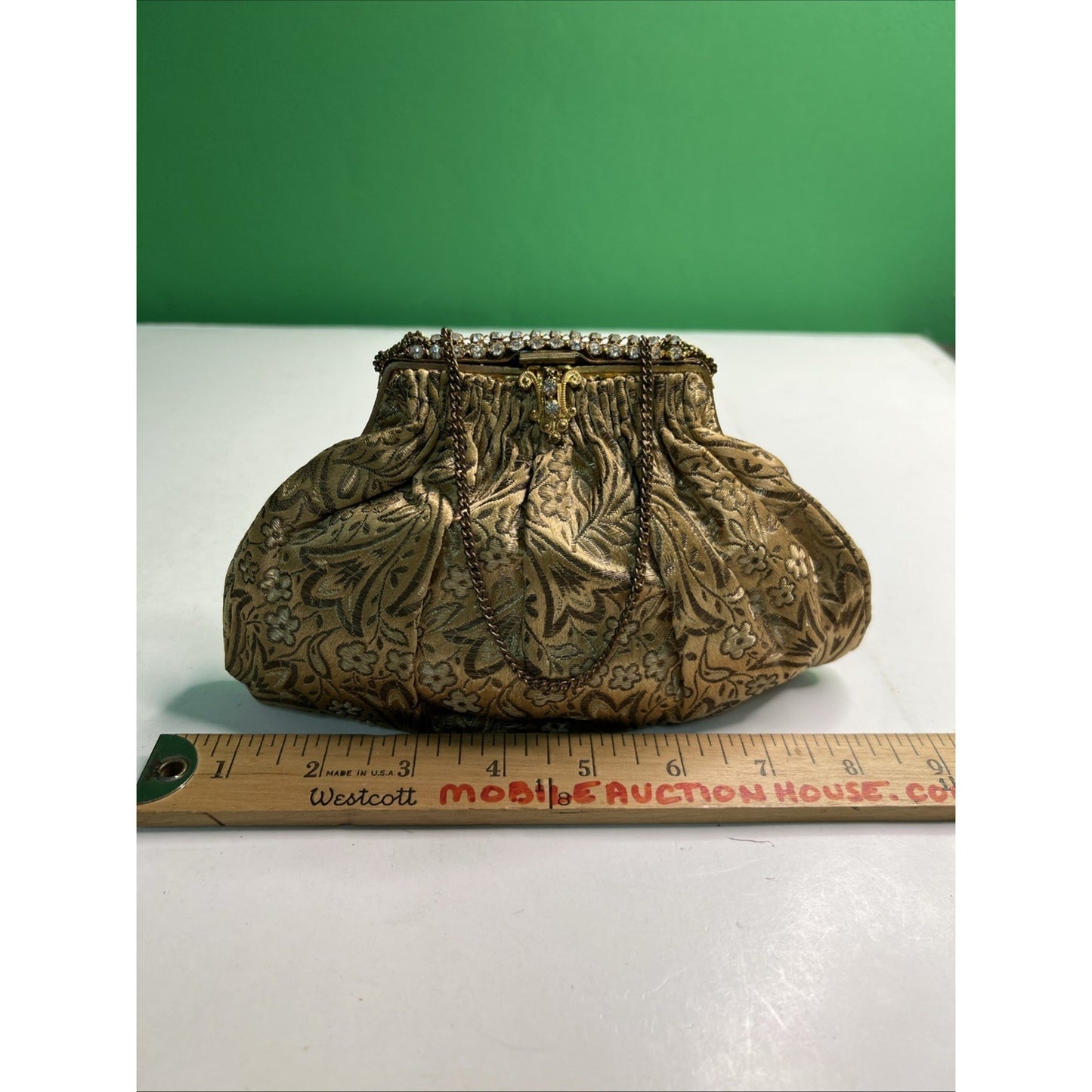 Frances Hirsch France Gold Brocade & Rhinestone Clutch Purse With Matching Belt