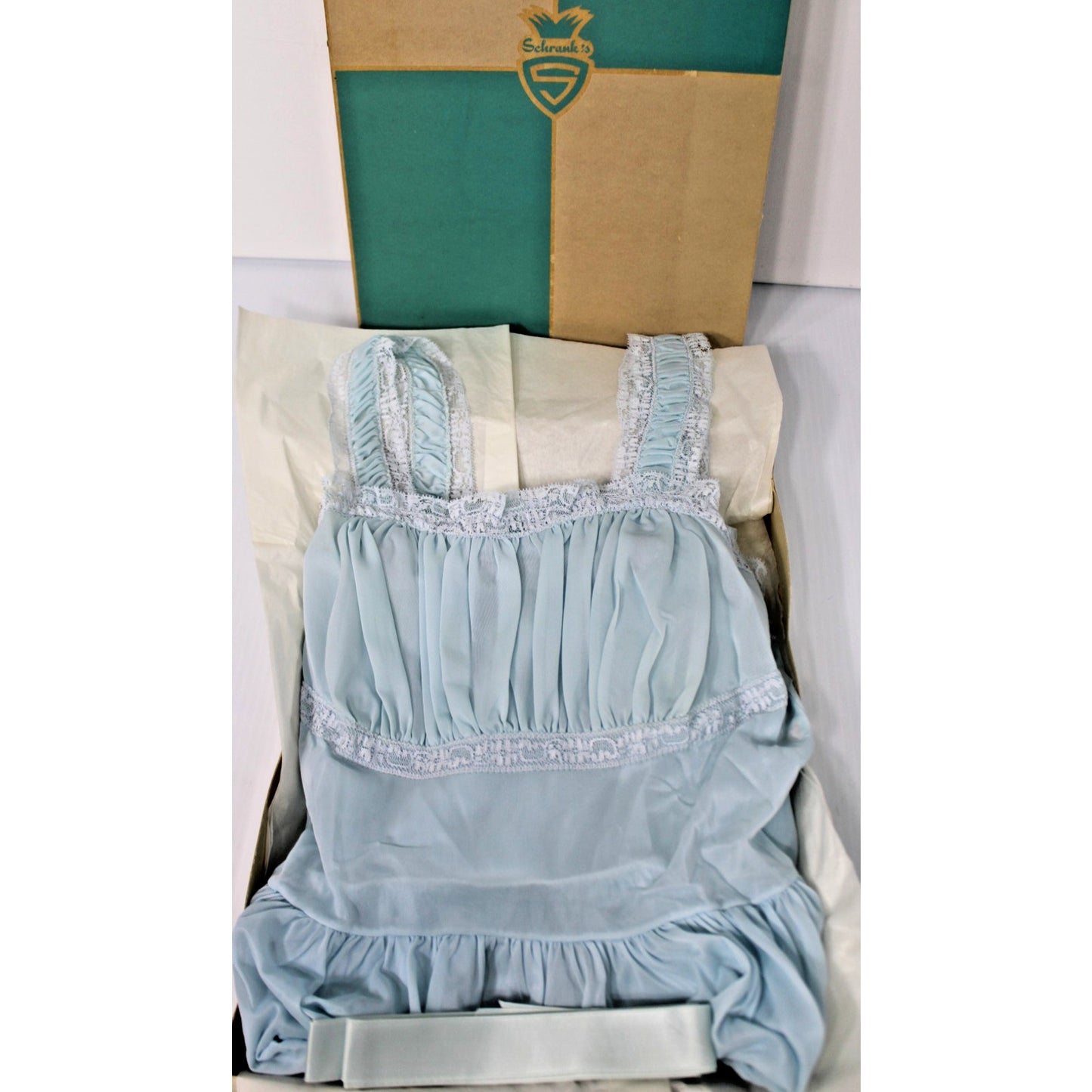 Vintage Pale Blue Tiered Sheer Nightgown, Pinup Trad 1950s 1960s Lingerie, Small
