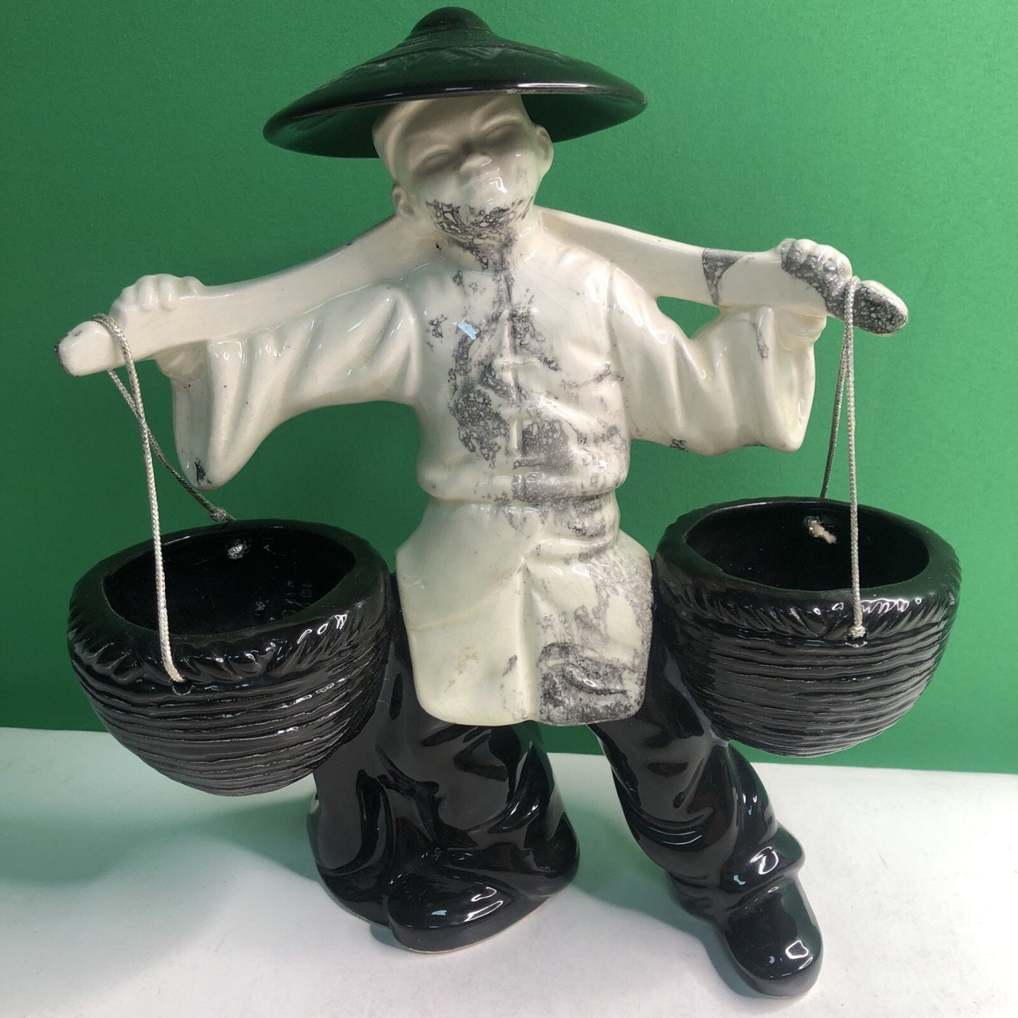 Vintage Ceramic Planter Young Asian Male Water Carrier Traditional Attire