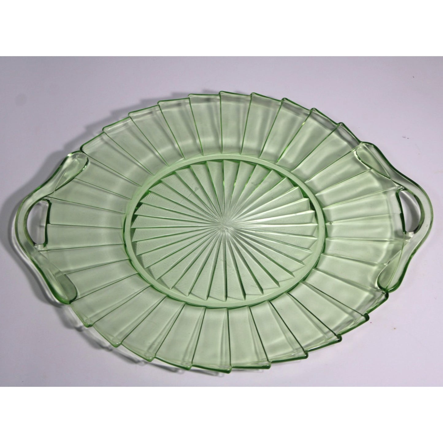 Jeannette Glass Sierra Pinwheel Green Depression Glass Handled Tray 11.75" x 10"