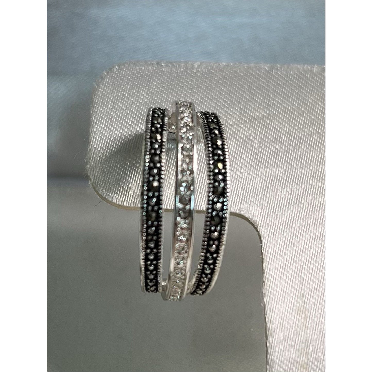 Silver Luxuries Silver Plated Hoop Earrings Genuine Marcasite New In Box