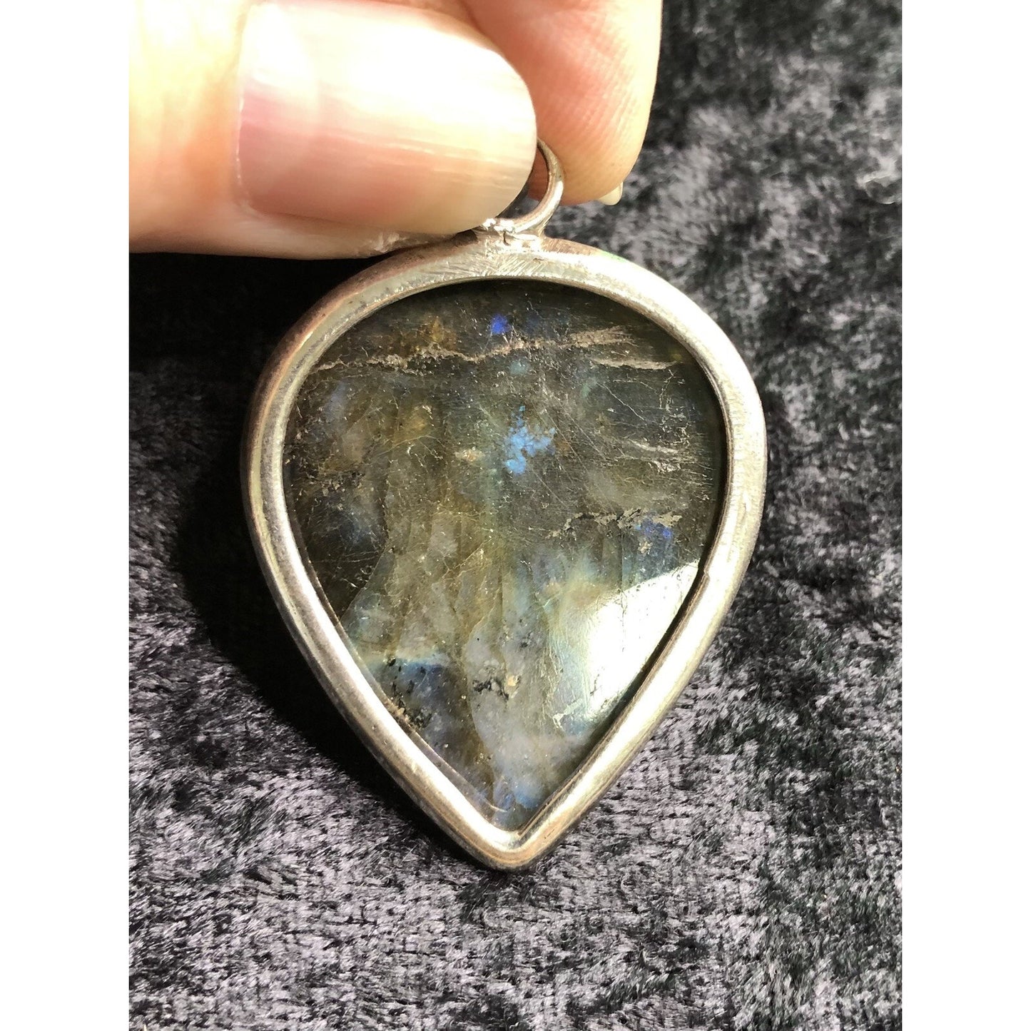 Vintage Sterling Silver Blue Glow Labradorite Pendant Estate Jewelry 1.75” Long