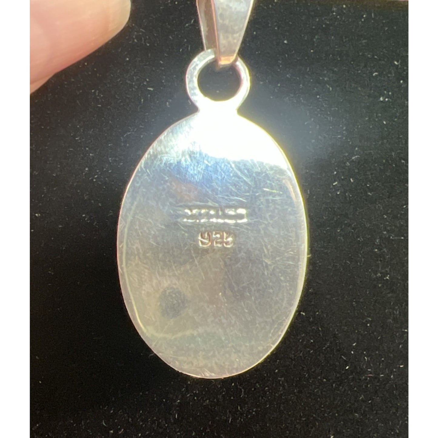 BEAUTIFUL Vintage Large Sterling Silver Red Jasper Oval Bezel Set Pendant