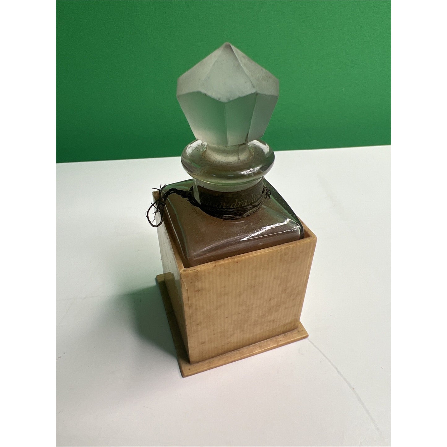 VTG LaValliere Chan-dra-kan-ta Glass Perfume Bottle W/ Stopper & Celluloid Box