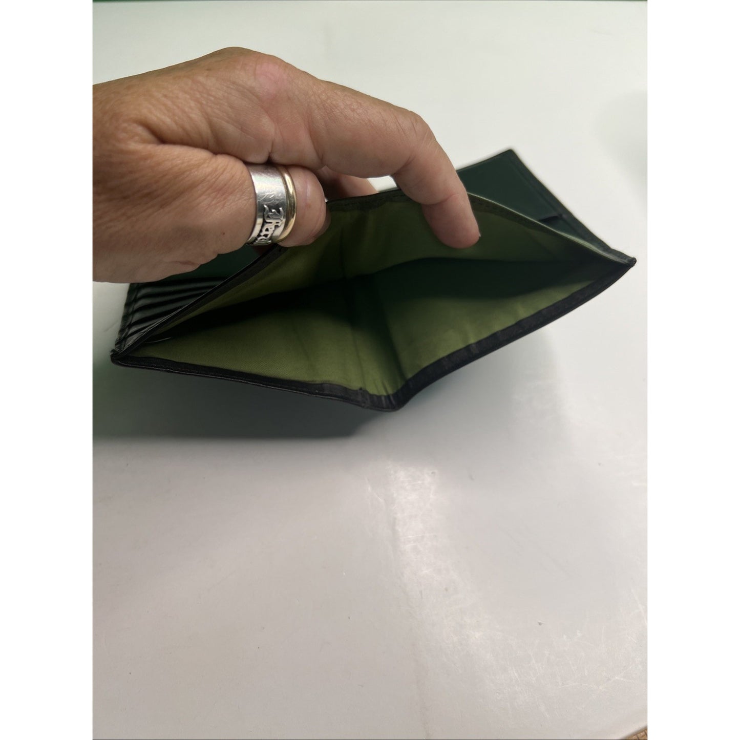 Black Leather Bifold Mens Wallet by Business Centurion Green Interior