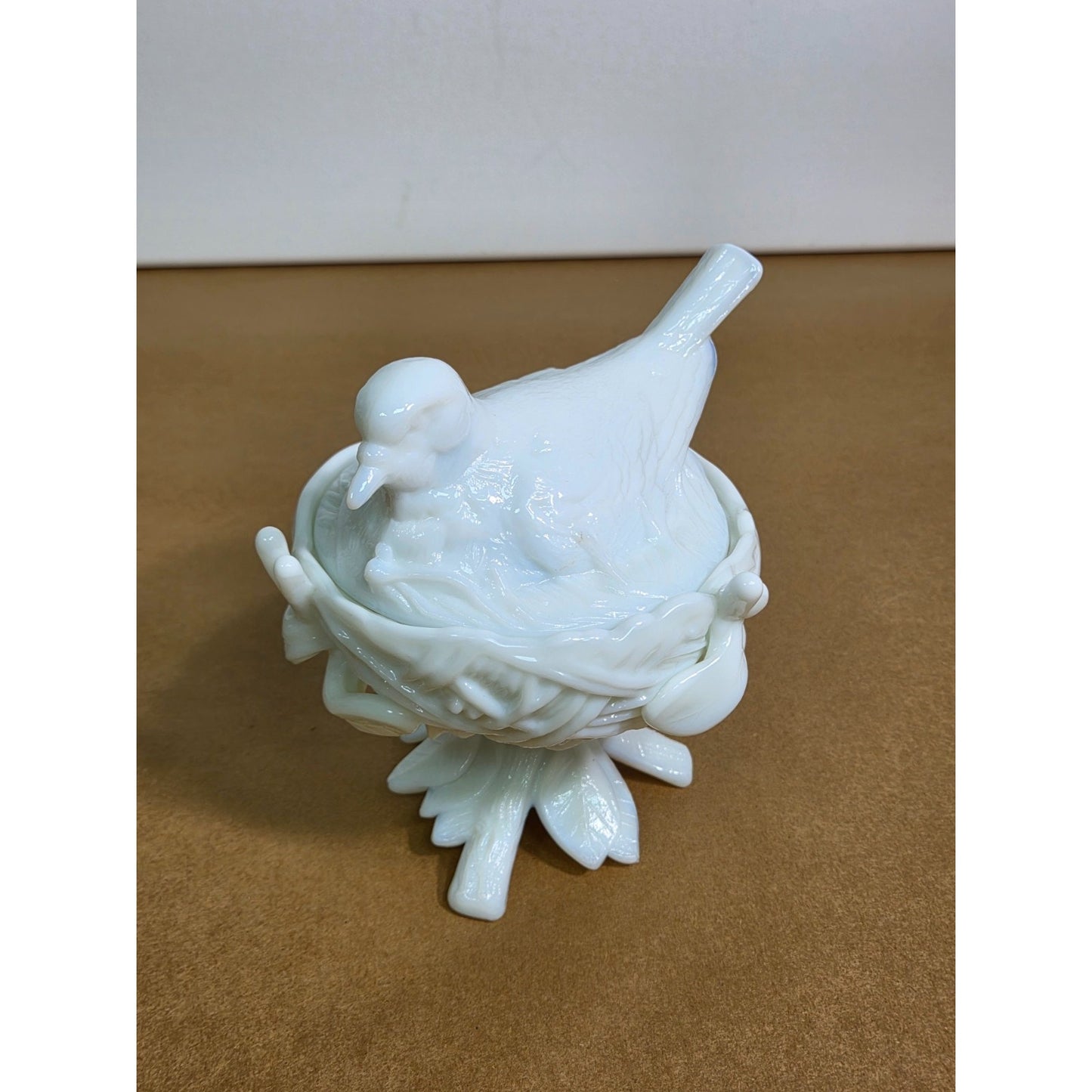 Vintage Westmoreland Milk Glass Dove on Nest Pedestal Covered Candy Dish WG Logo