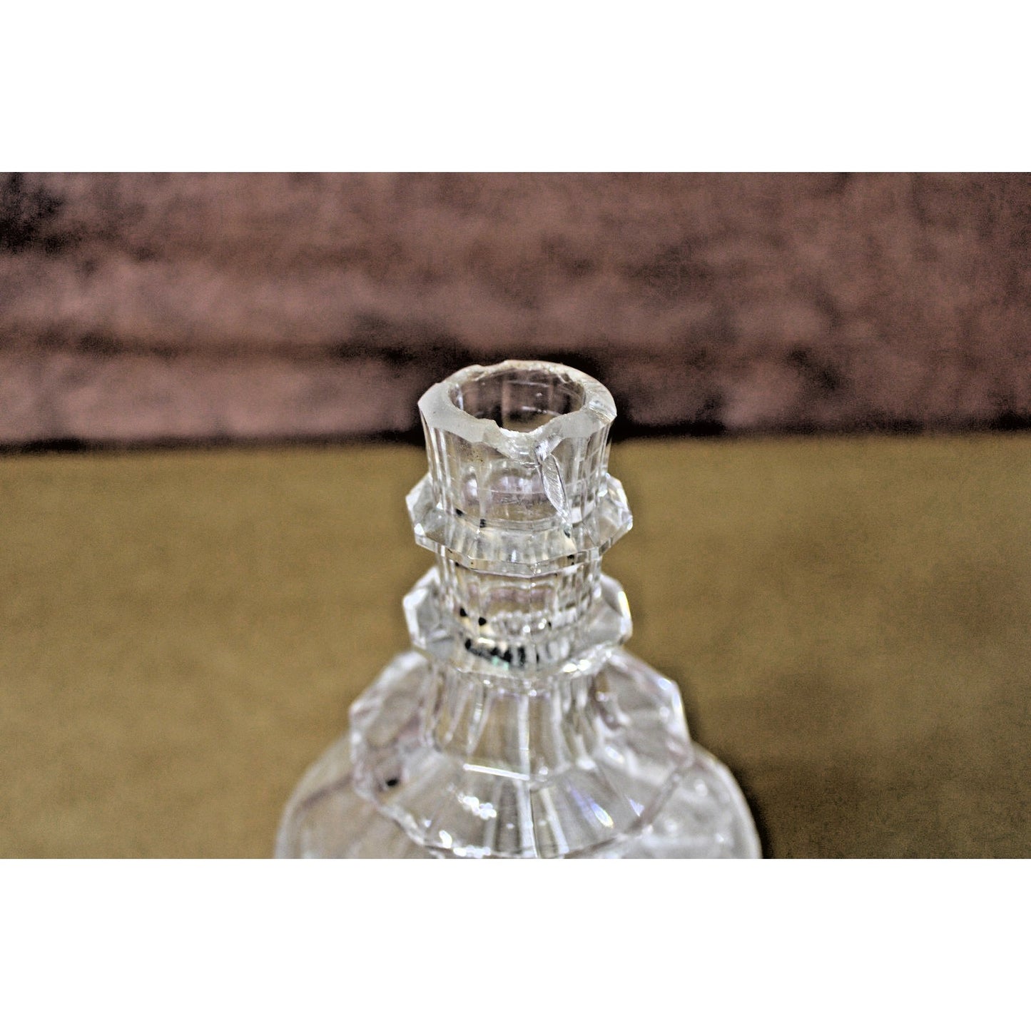Vintage Lead Crystal Decanter Starburst Etched 12.5” H With Brass Bell Stopper