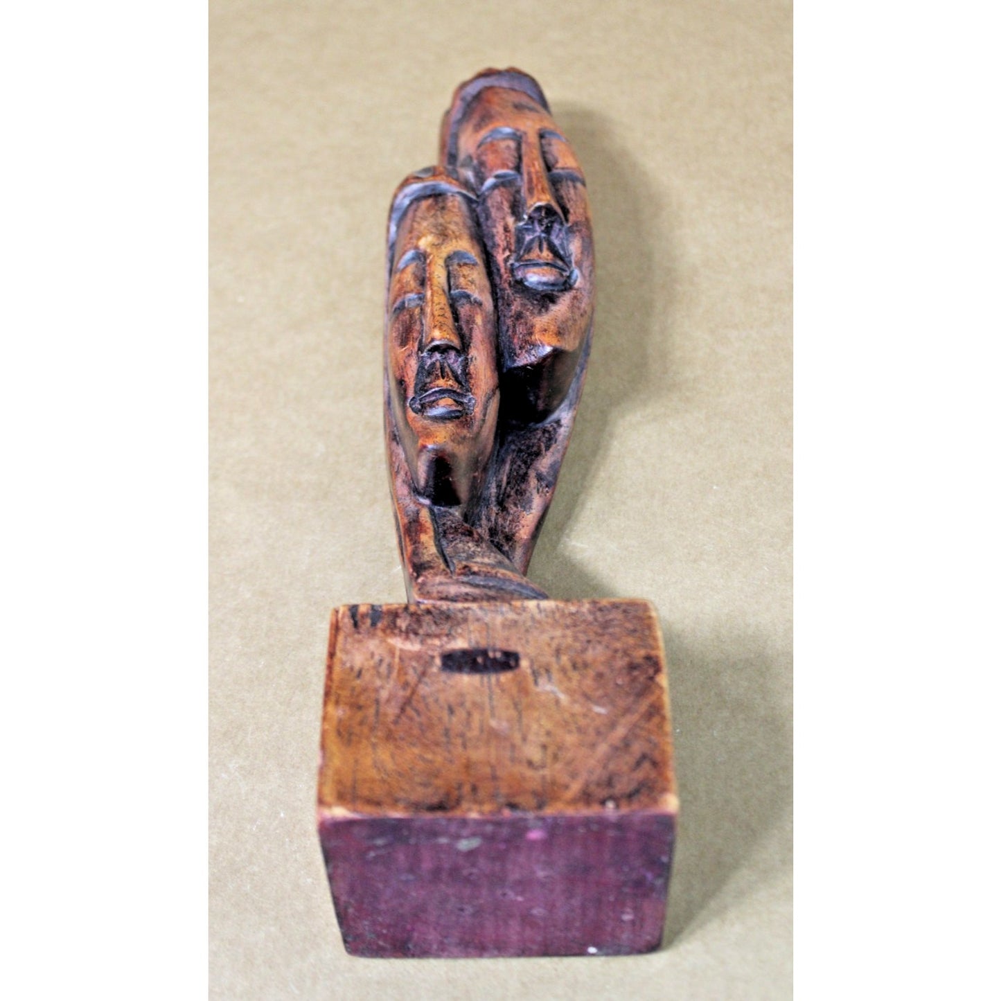 13" African Carved Wood Double Face Sculpture Bust Statue Figurine Art Decor