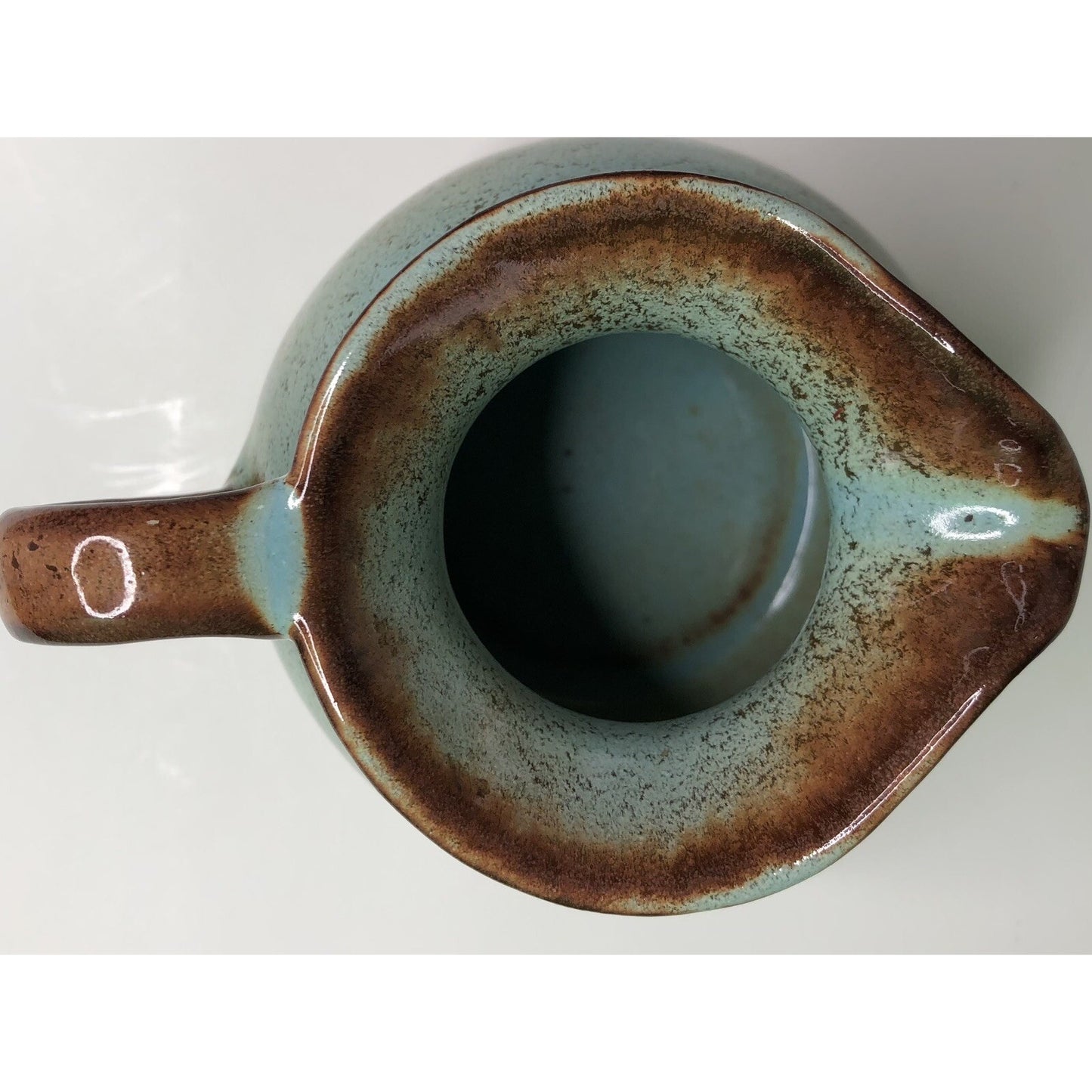 MCM Mid Century Modern NICODEMUS POTTERY CREAMER Pitcher Turquoise Brown Glaze