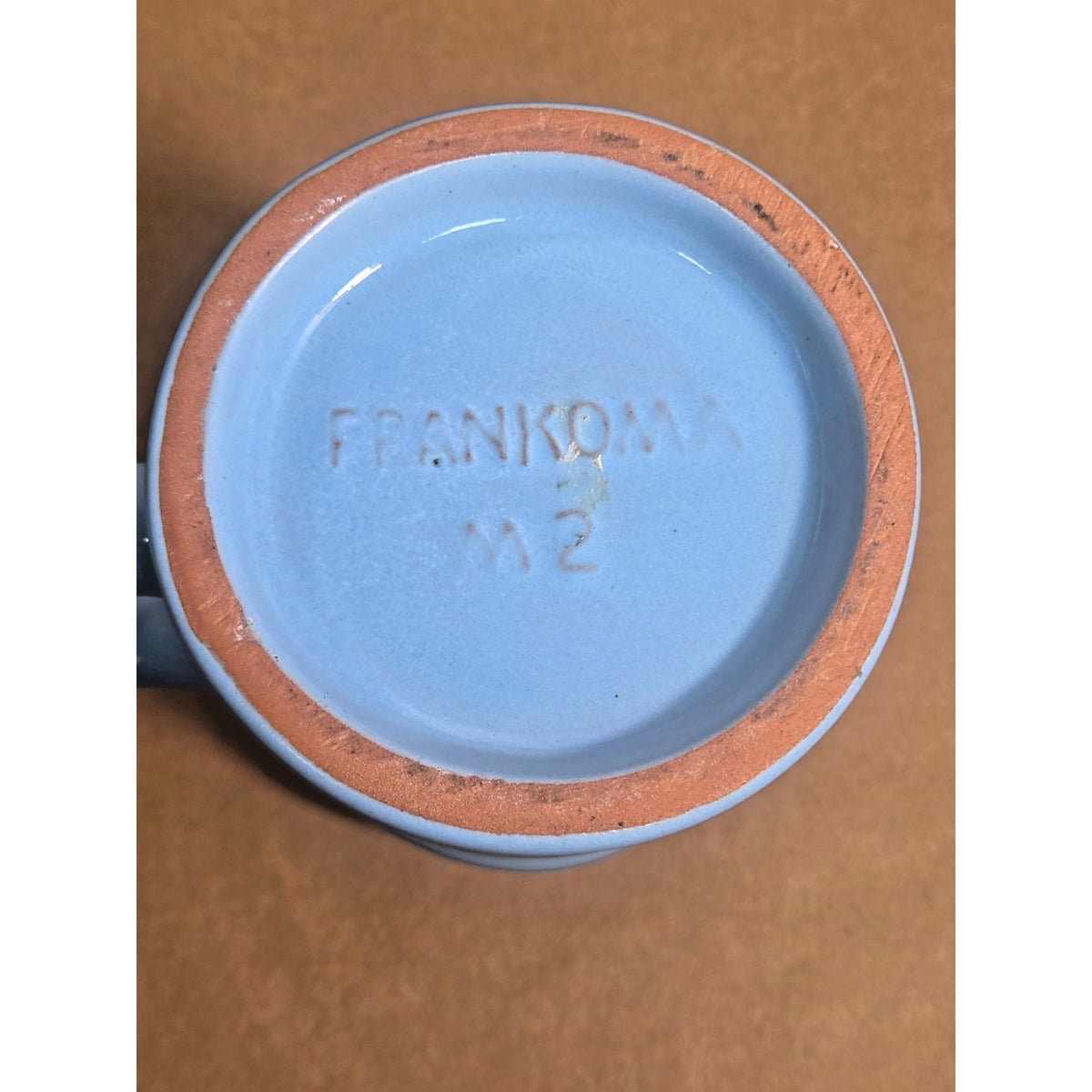 Vintage 1985 Frankoma M2 Cowtown Jim Beam Bottle Club Anniversary Mug, Blue