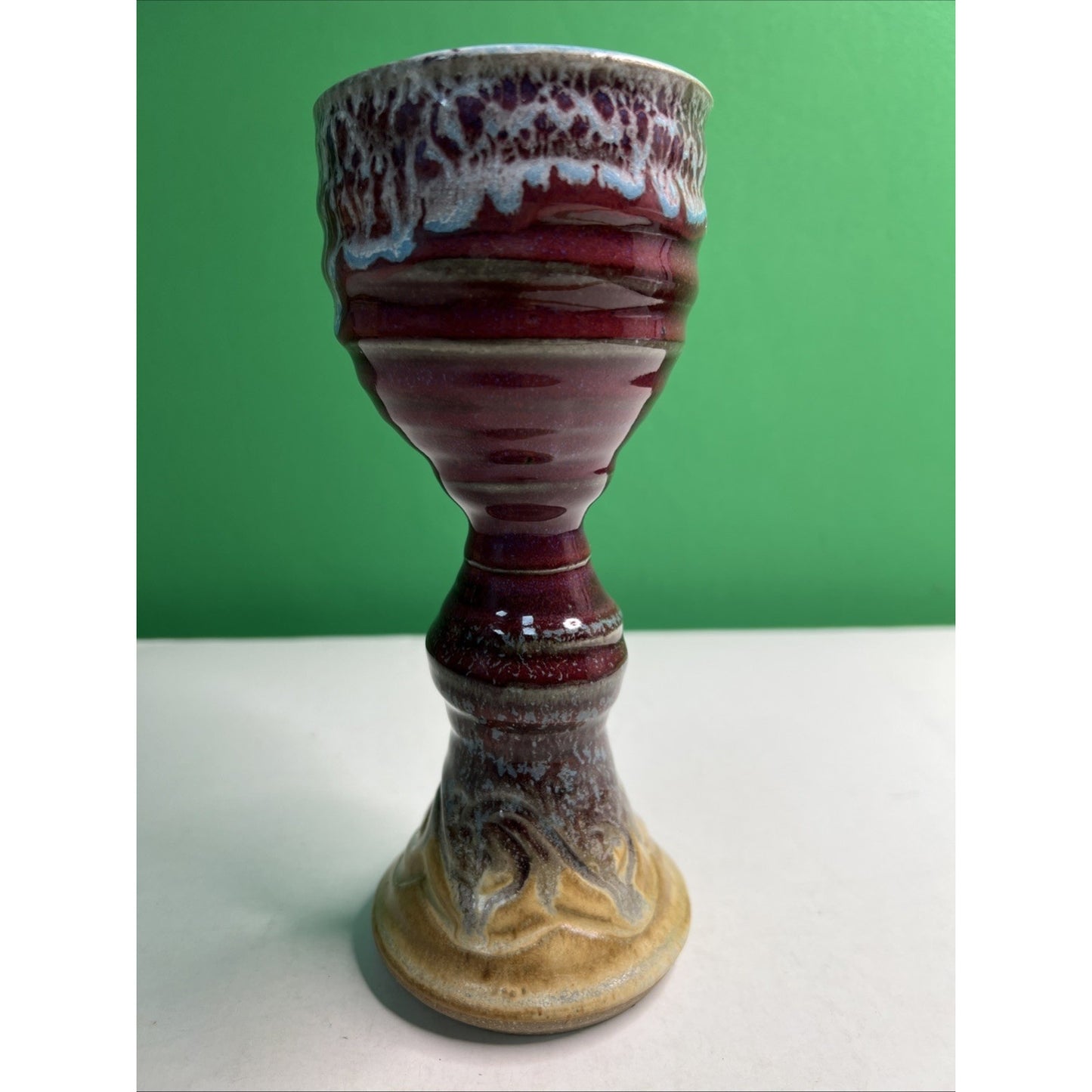 Mid Century Studio Art Pottery Goblet Chalice Cup Vase Signed Glazed Stoneware