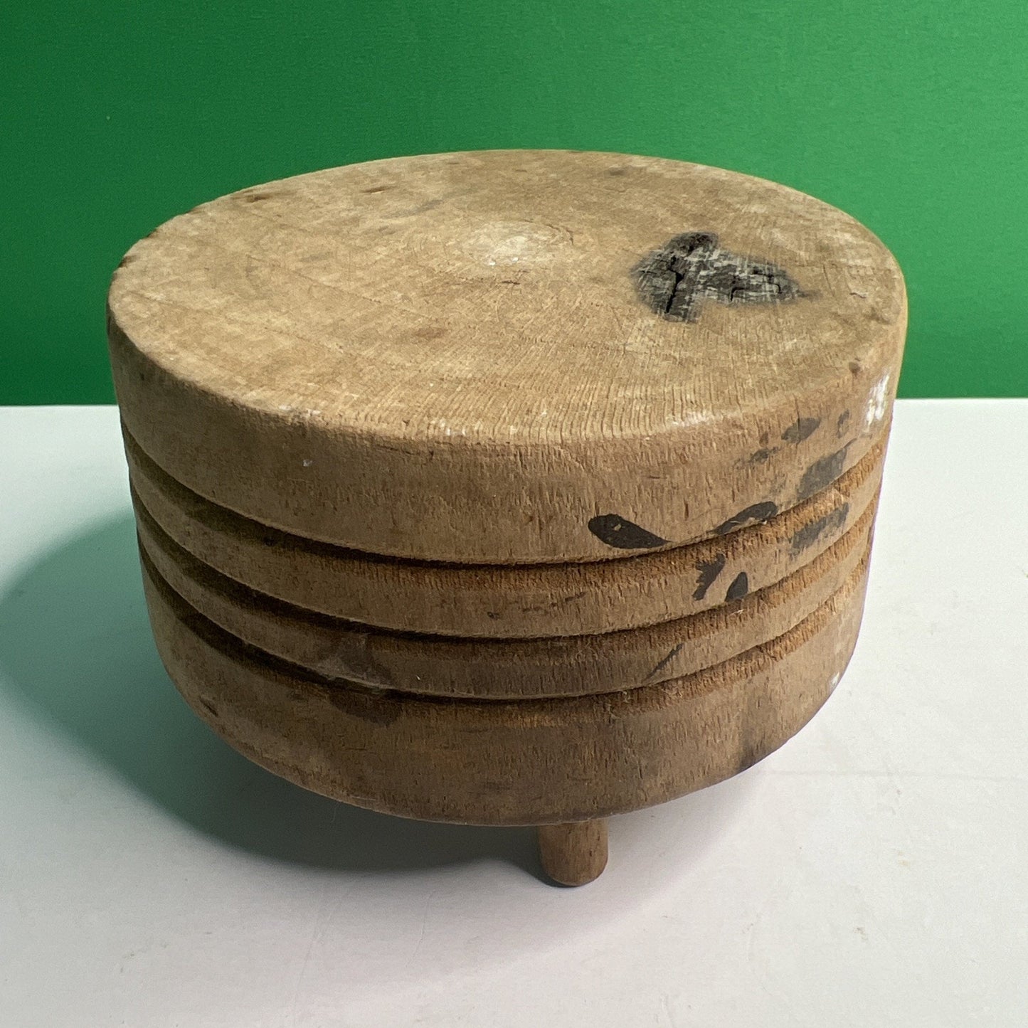 Vintage Tuk-Away Miniature Butcher Block Solid Wood 4" In Diameter 3" Tall