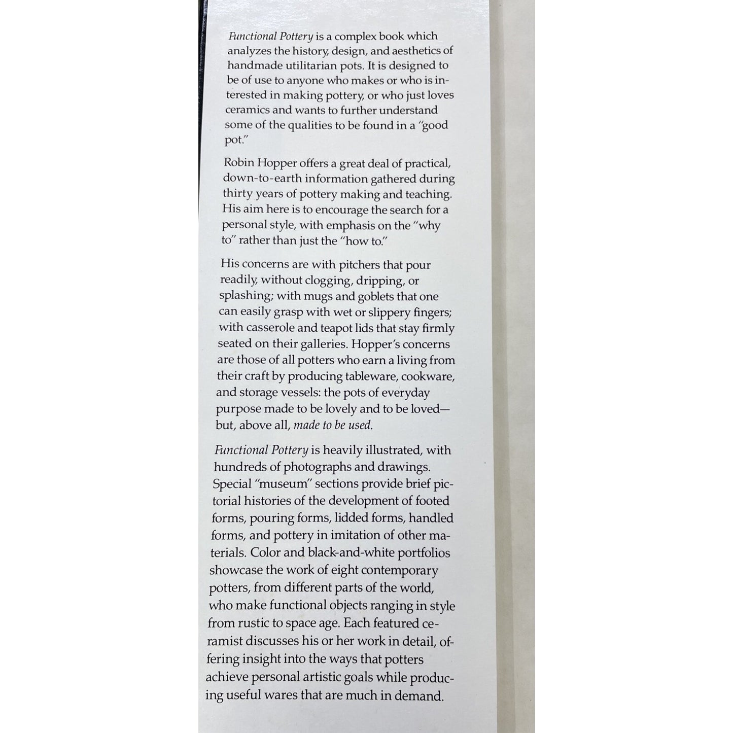 Functional Pottery: Form and Aesthetic in Pots of Purpose By Robin Hopper (1986)