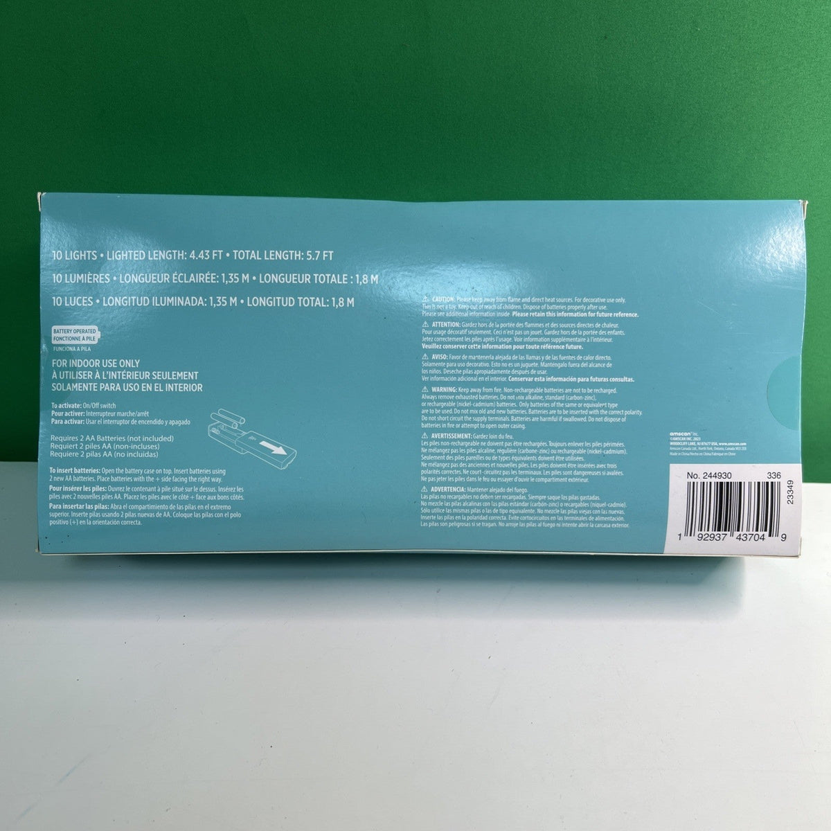 NEW - 10 LED Decorative Lights Battery Operated 5.7' Long 2 AA Batteries Needed