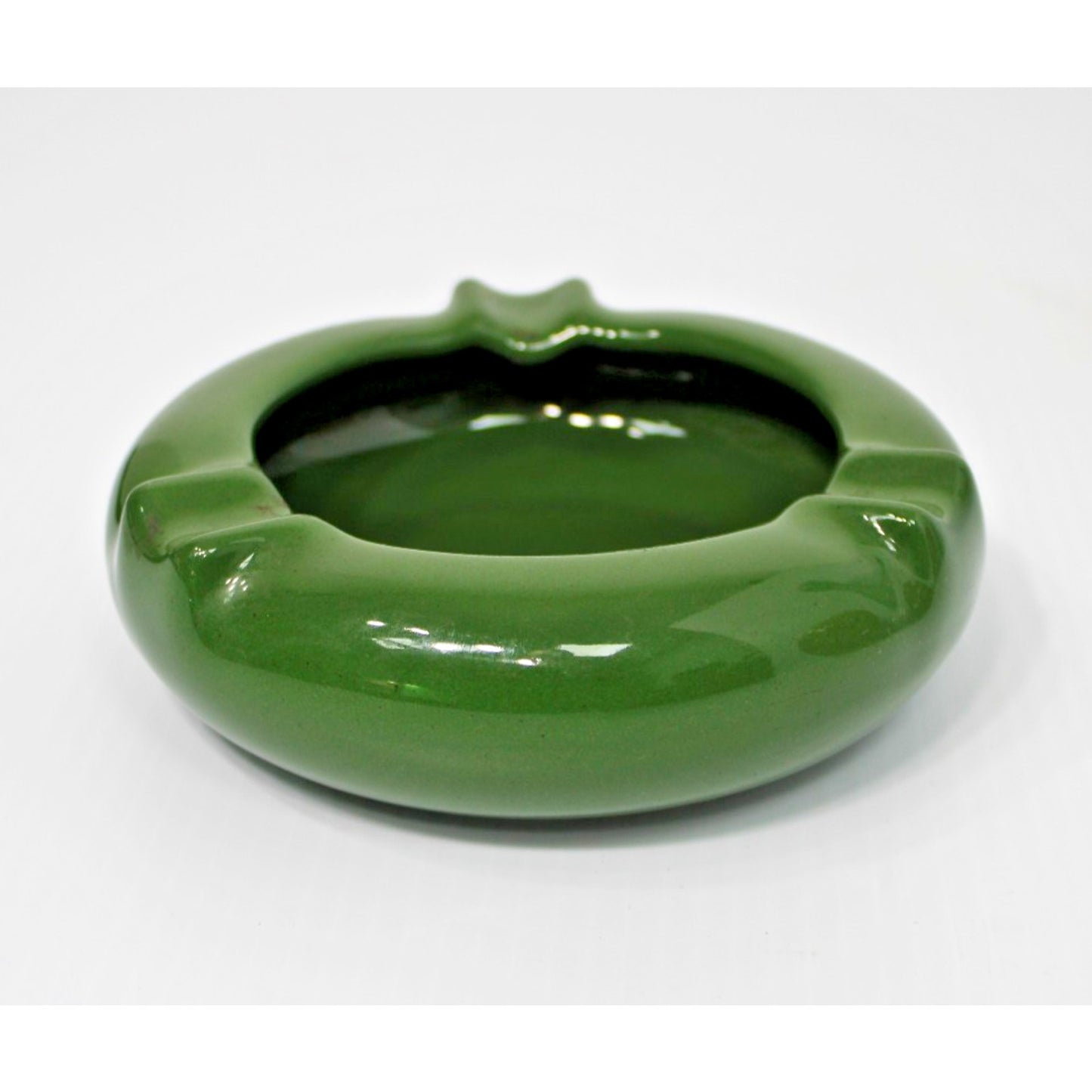 VTG Ashtray 1960s Deep Green Glaze, Ceramic, 6.5" x 2", Stamped 102