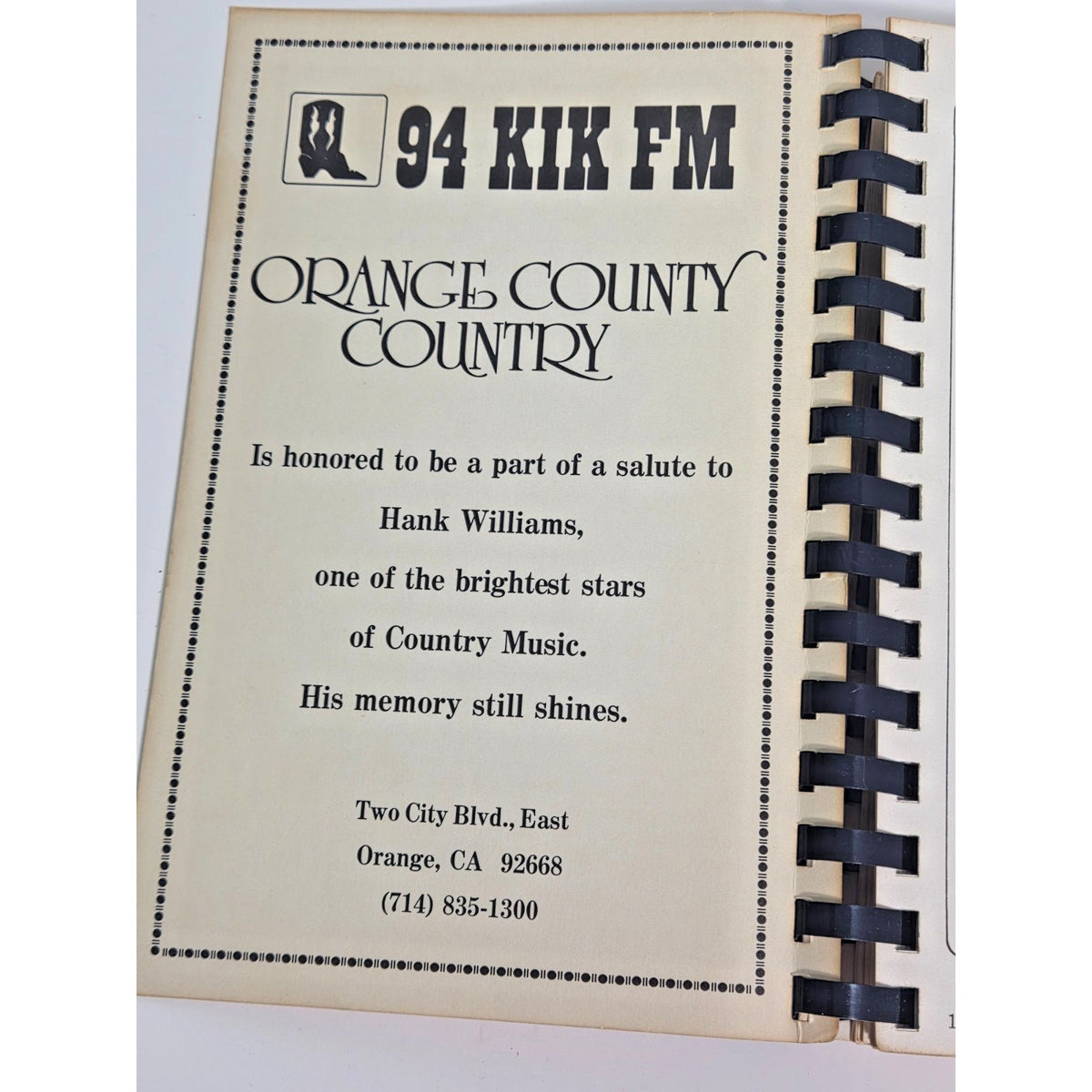 Vintage Hank Williams Memorial Cookbook Vol II Celebrity Recipes Johnny Cash