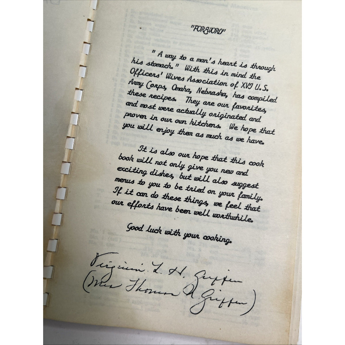 Bars To Stars Cookbook XVI U. S. Army Corps Omaha Nebraska Handwritten Recipes
